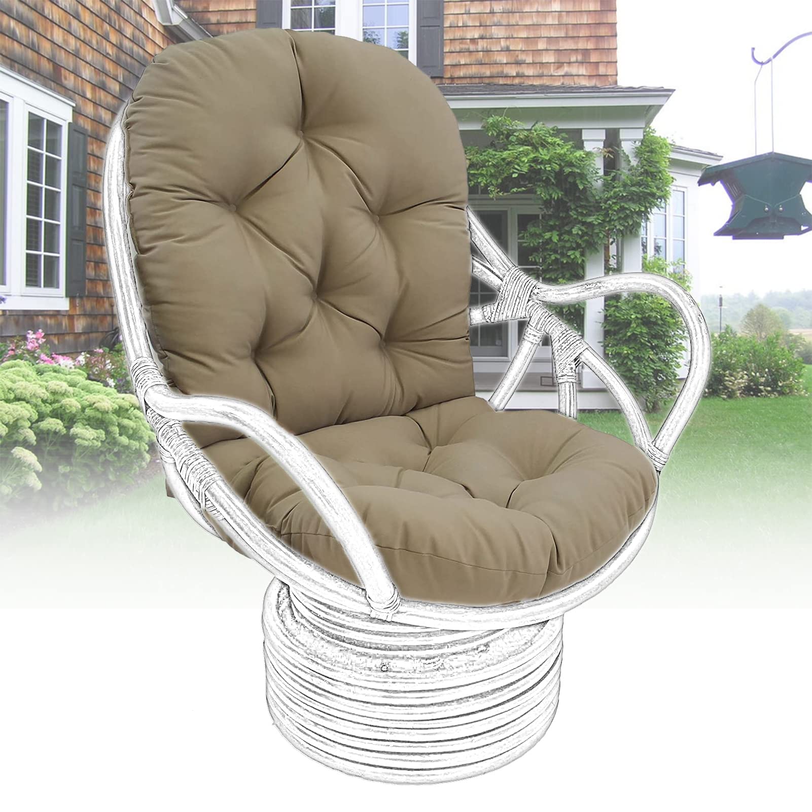 Waterproof Swivel Rocker Chair Cushion - Thickened Hanging Basket & Hammock Swing Chair Pad for Outdoor Patio, Garden, Balcony (Khaki) - Perfect for Relaxing in Your Backyard, Porch or Sunroom