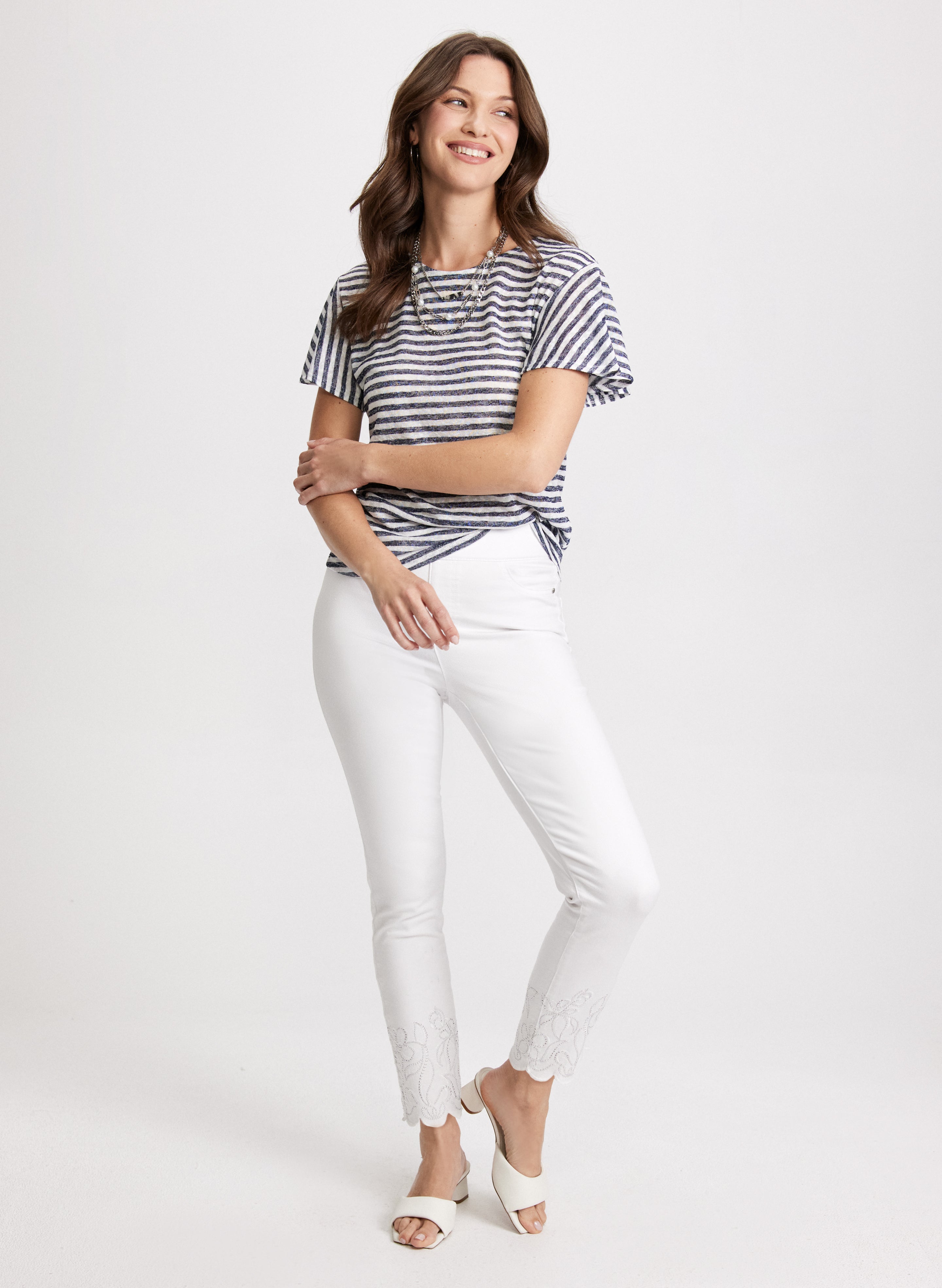 Flare Sleeve T-Shirt & Stretch Pull-On Jeans for Women | Comfortable Casual Outfit for Daily Wear, Shopping, and Weekend Hangouts