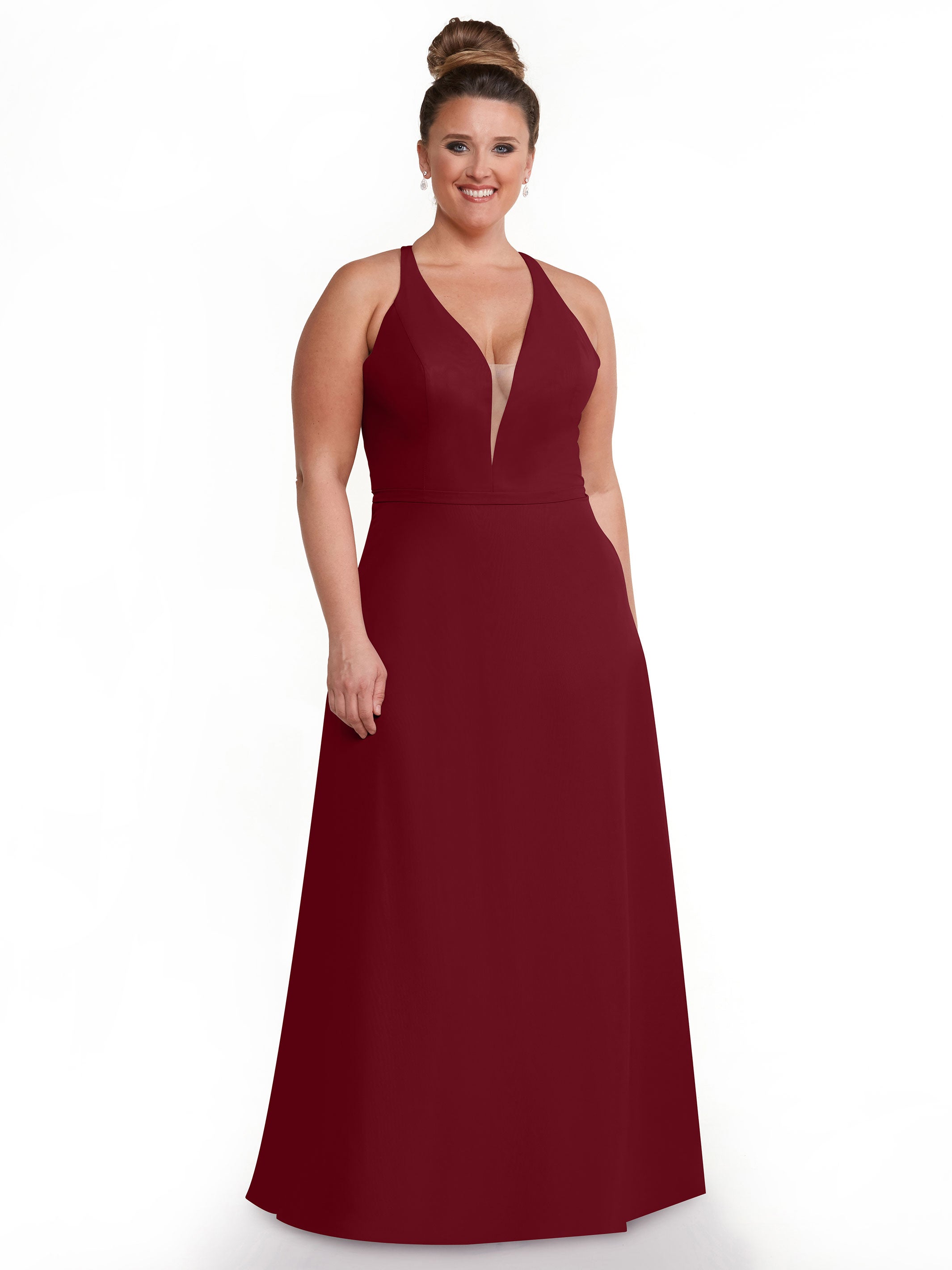 Elegant 80150 Chiffon A-Line Bridesmaid Dress with Plunging V-Neck & Intricate Back Detail - Perfect for Weddings, Formal Events & Special Occasions
