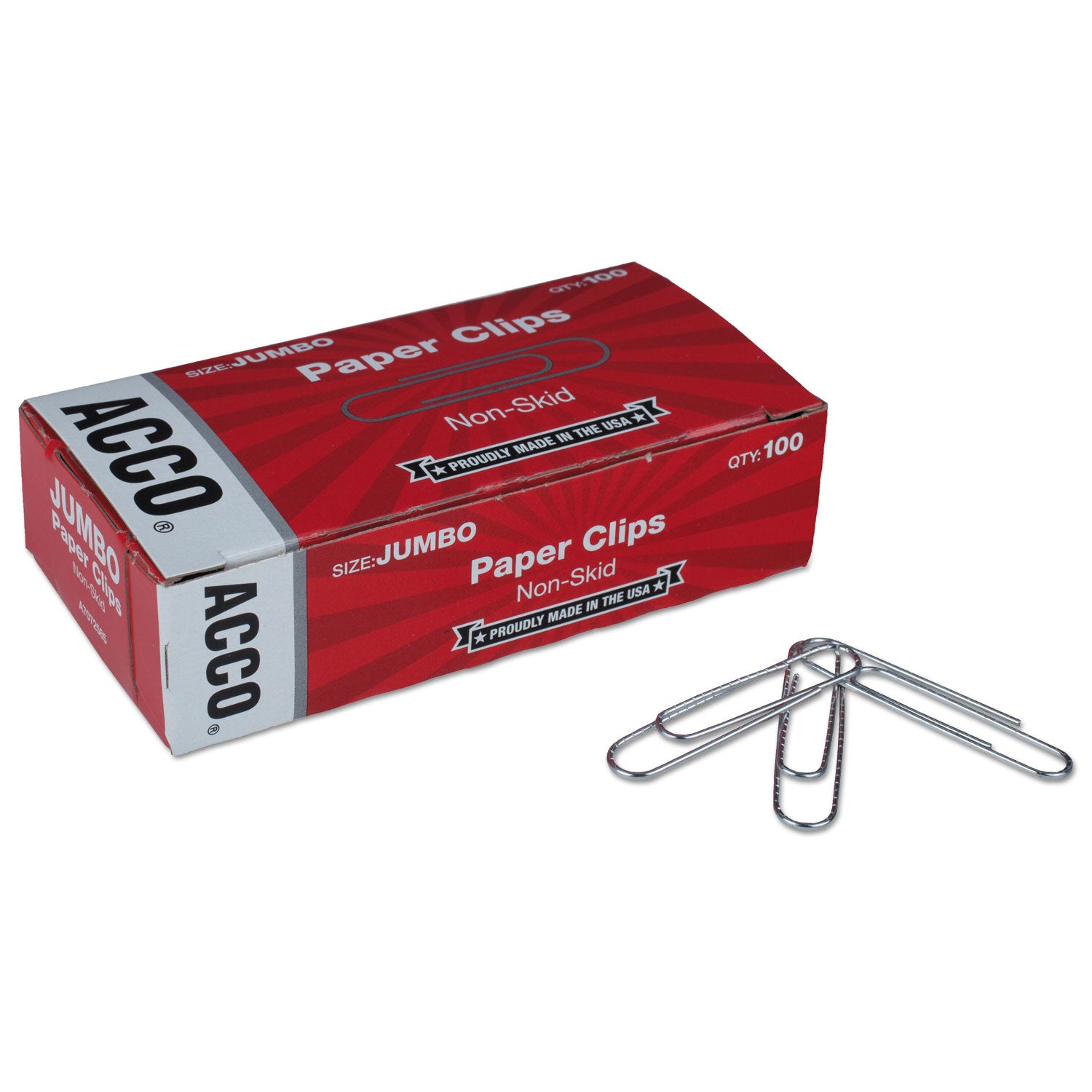 ACCO Jumbo Non-Skid Silver Paper Clips - 100 Clips per Box, 10 Boxes per Pack - Perfect for Office, School & Home Organization