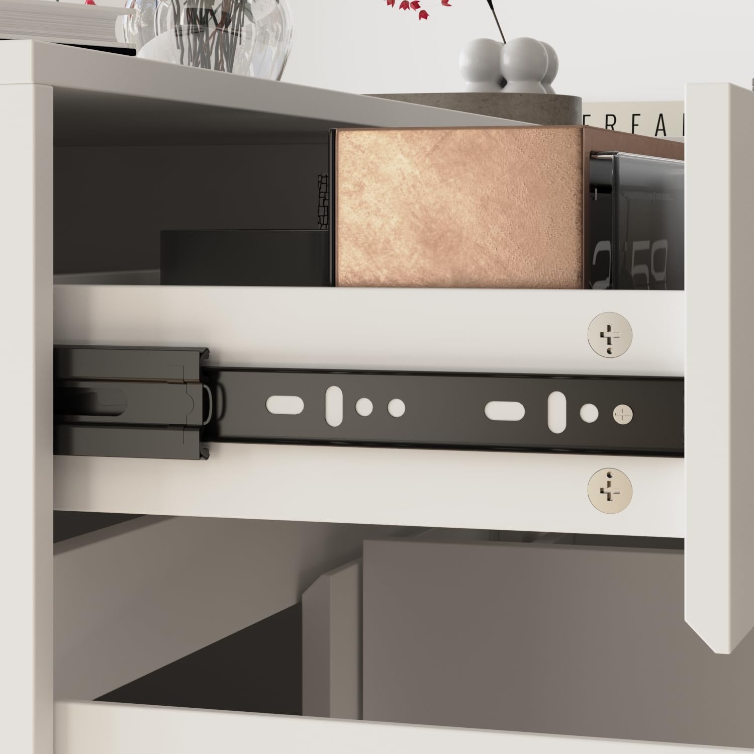 L-Shaped Reception Desk with 3 Drawers & Display Shelves - White Retail Checkout Counter for Shops, Salons & Offices - Perfect for Customer Service, POS Transactions & Waiting Areas