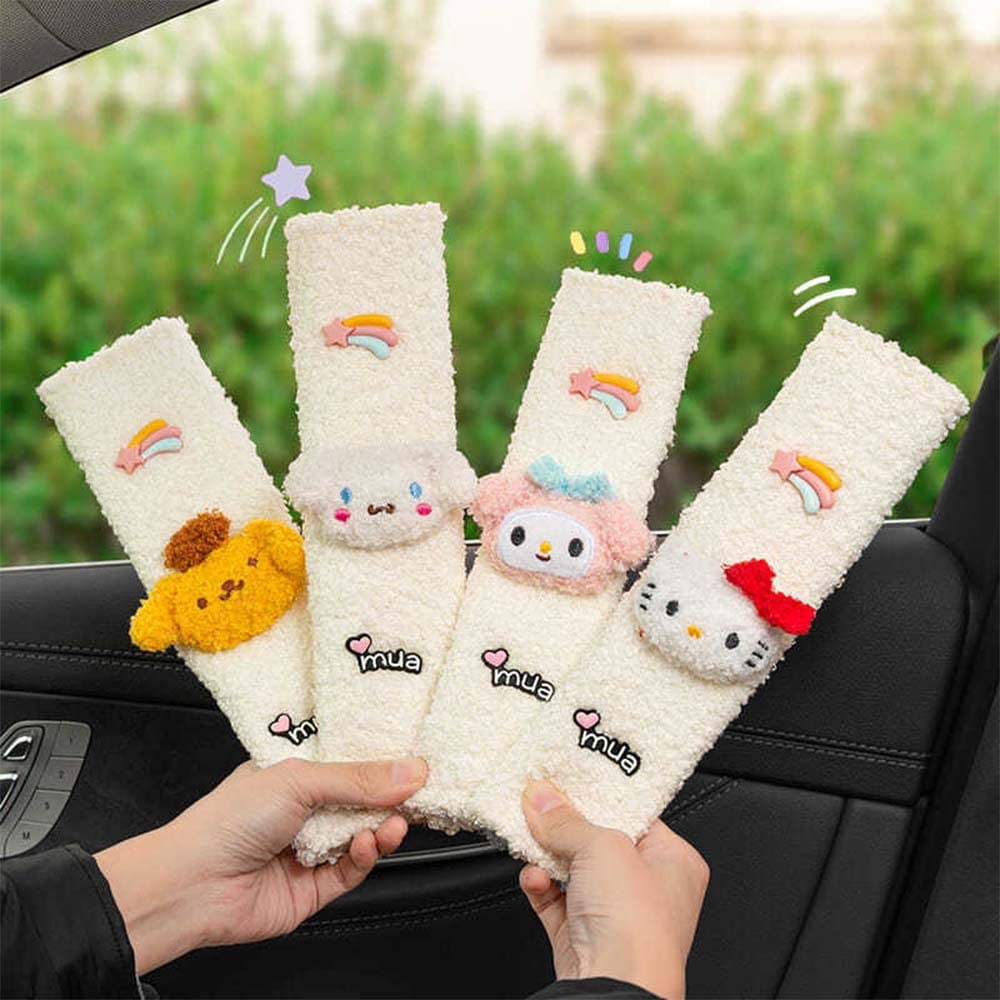 Cute Anime Car Seat Belt Strap Cover Set - 2PCS Kawaii Neck Protector & Car Decor for Women (White Dog Design) - Perfect for Daily Commute, Road Trips & Gift Giving