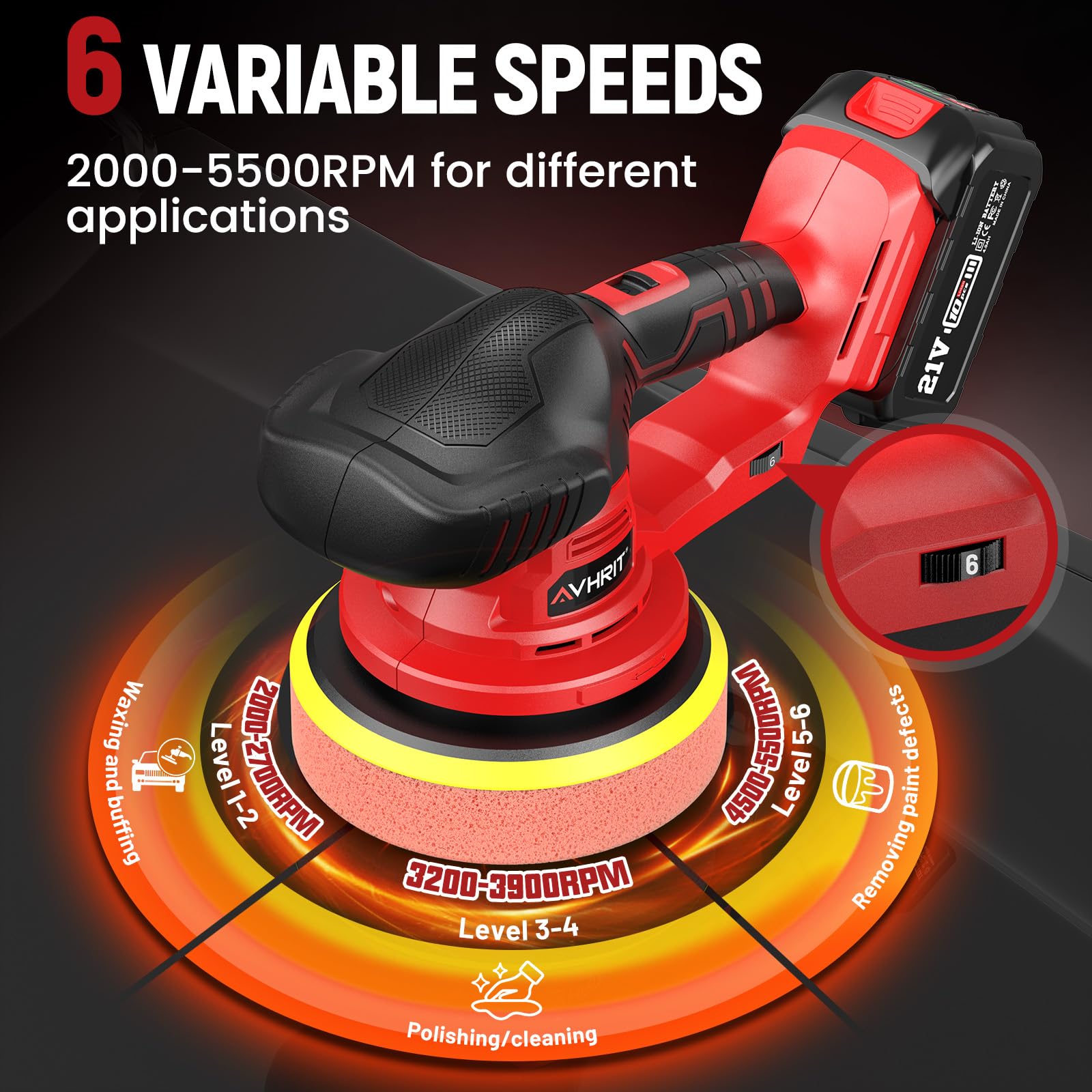 **Upgraded Cordless Polisher with 2x4.0Ah Batteries – 6-Speed Adjustable (5500 RPM) – Car Buffer & Waxing Kit for Auto Detailing, Boat Sanding & Polishing – Includes Tool Bag (Perfect for DIY Car Care & Marine Maintenance)**