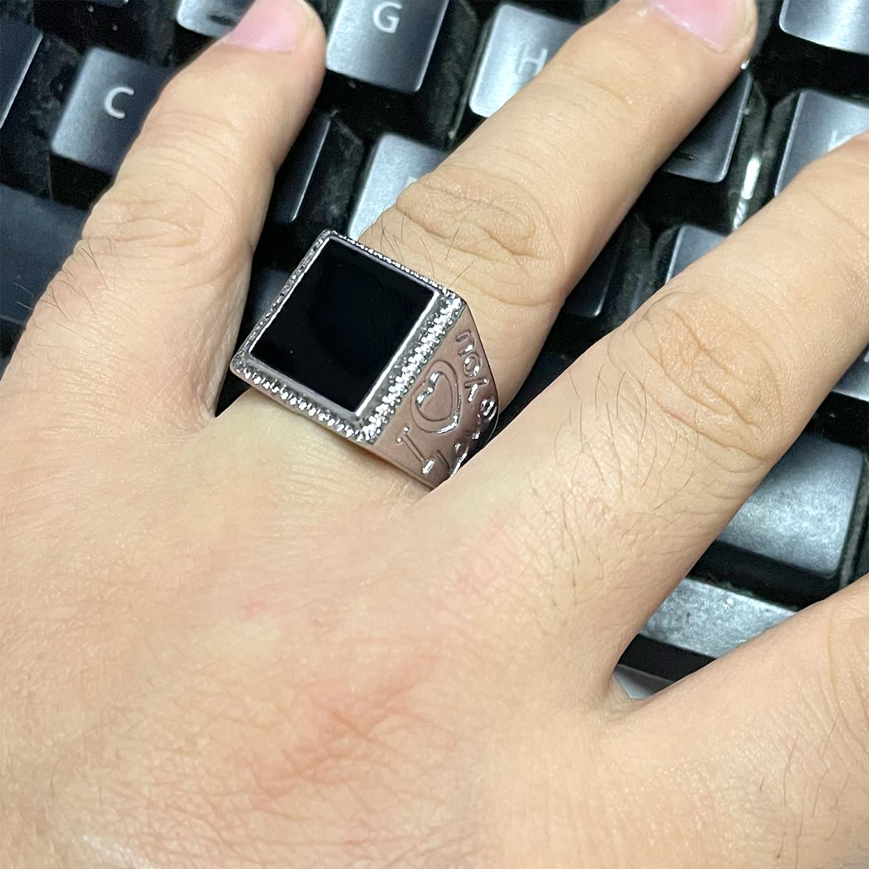 Stylish Silver Plated Stainless Steel Rings for Men & Women - Thick Black Resin Band with Cubic Zirconia - Wedding & Engagement Rings - Perfect for Anniversaries, Proposals, and Everyday Fashion