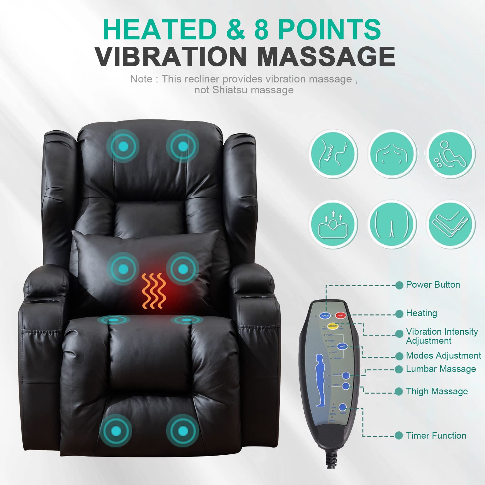 SAMERY Power Recliner Chair with Massage & Heat - Electric Wingback Recliner for Elderly & Adults, Ergonomic Lounge Sofa with LED Lights, USB Port, Cup Holders & Storage Pockets - Perfect for Home Theater, Living Room & Relaxation