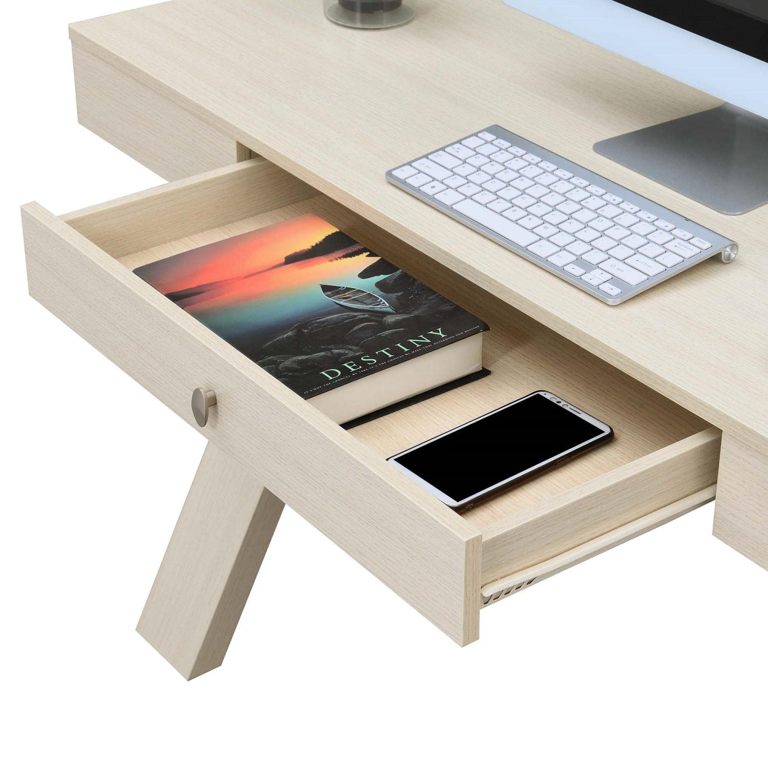 Convenience Concepts Newport 1-Drawer Writing Desk in Ivory - Perfect for Home Office, Study Room & Small Spaces