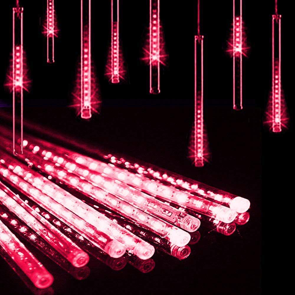 Solar Powered Outdoor String Lights - 30cm 10 Tubes 360LEDs Waterproof Meteor Shower Lights for Wedding, Garden, Patio, and Home Decoration (Red) | Create Magical Ambiance for Parties, Holidays & Outdoor Events