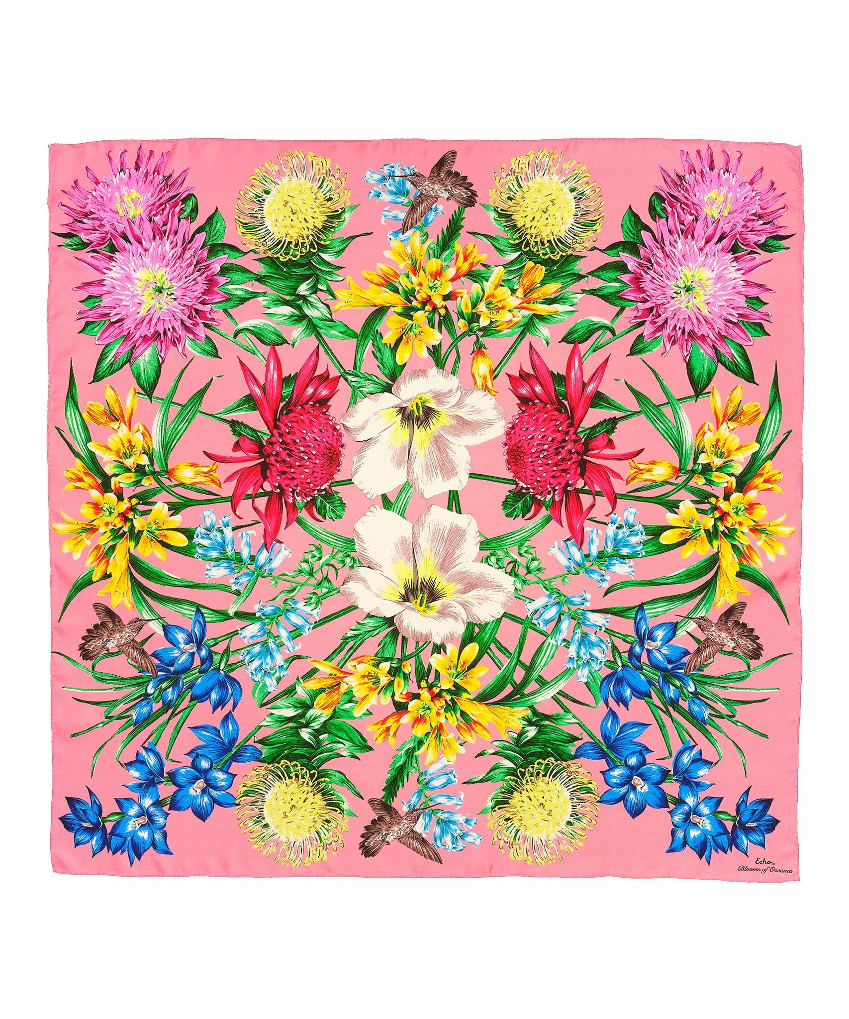 Blooms Of Oceania 35 Silk Square Scarf - Elegant Floral Print Fashion Accessory for Women, Perfect for Parties, Weddings & Office Wear