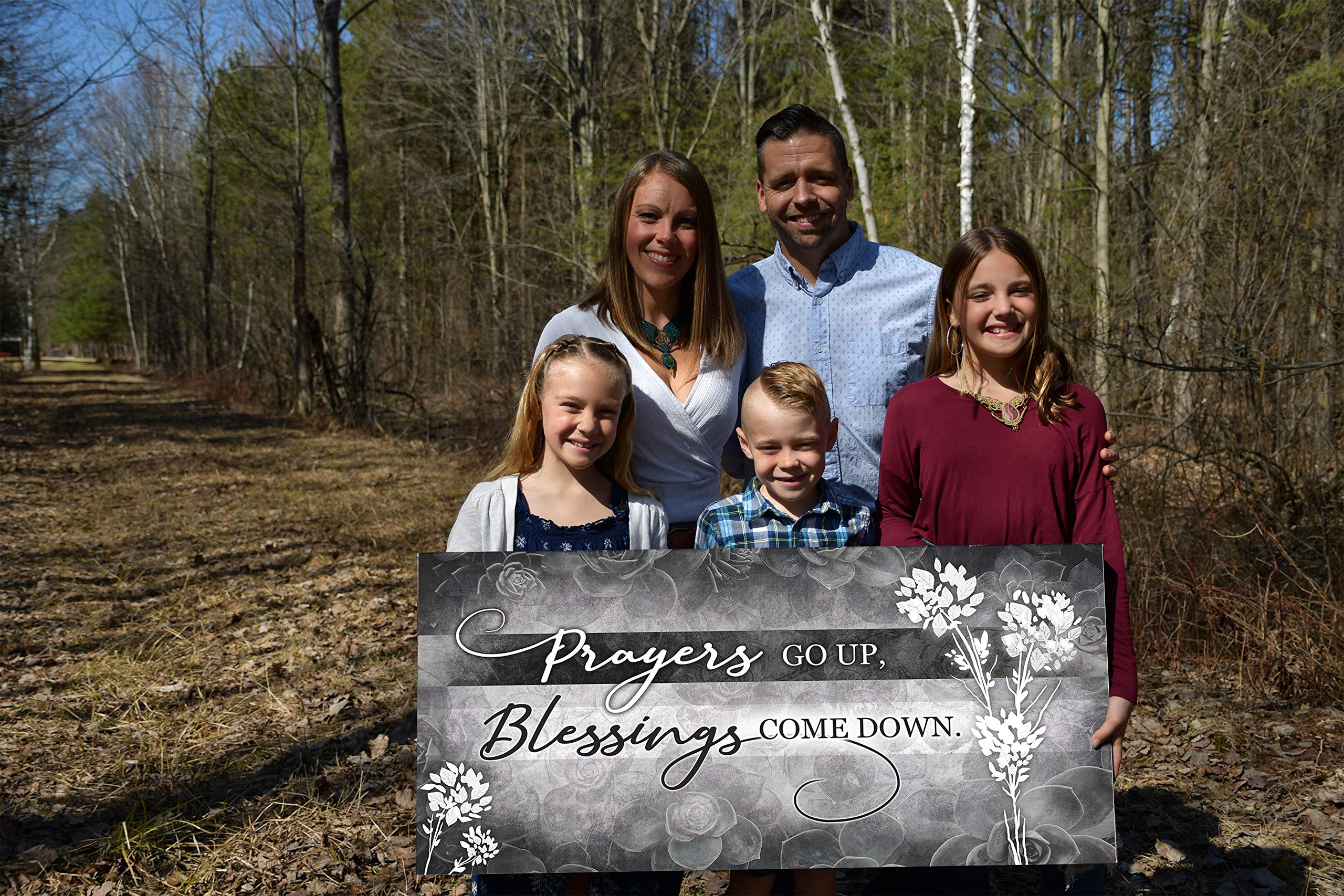 Blessed Sign Wall Art - Christian Religious Home Decor with Prayers Go Up V2 Quote - Rustic Farmhouse Style 60x27 Grey - Perfect for Living Room, Bedroom & Church Decor