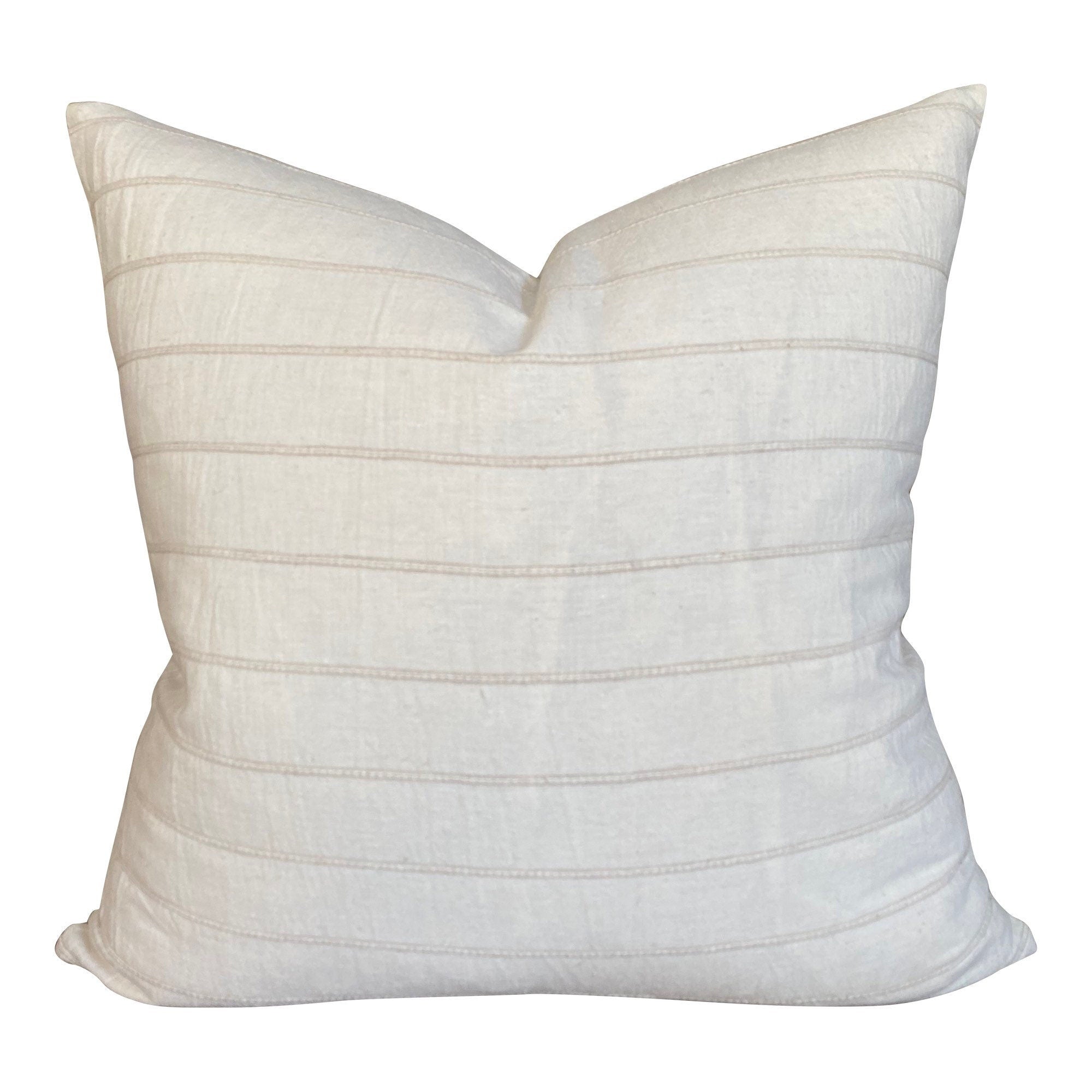 Chiangmai Native Cotton Cream Stripe Pillow Cover - Soft Bohemian Decorative Pillow Case for Living Room, Bedroom, Sofa - 18x18 Inches (Calistoga Collection)