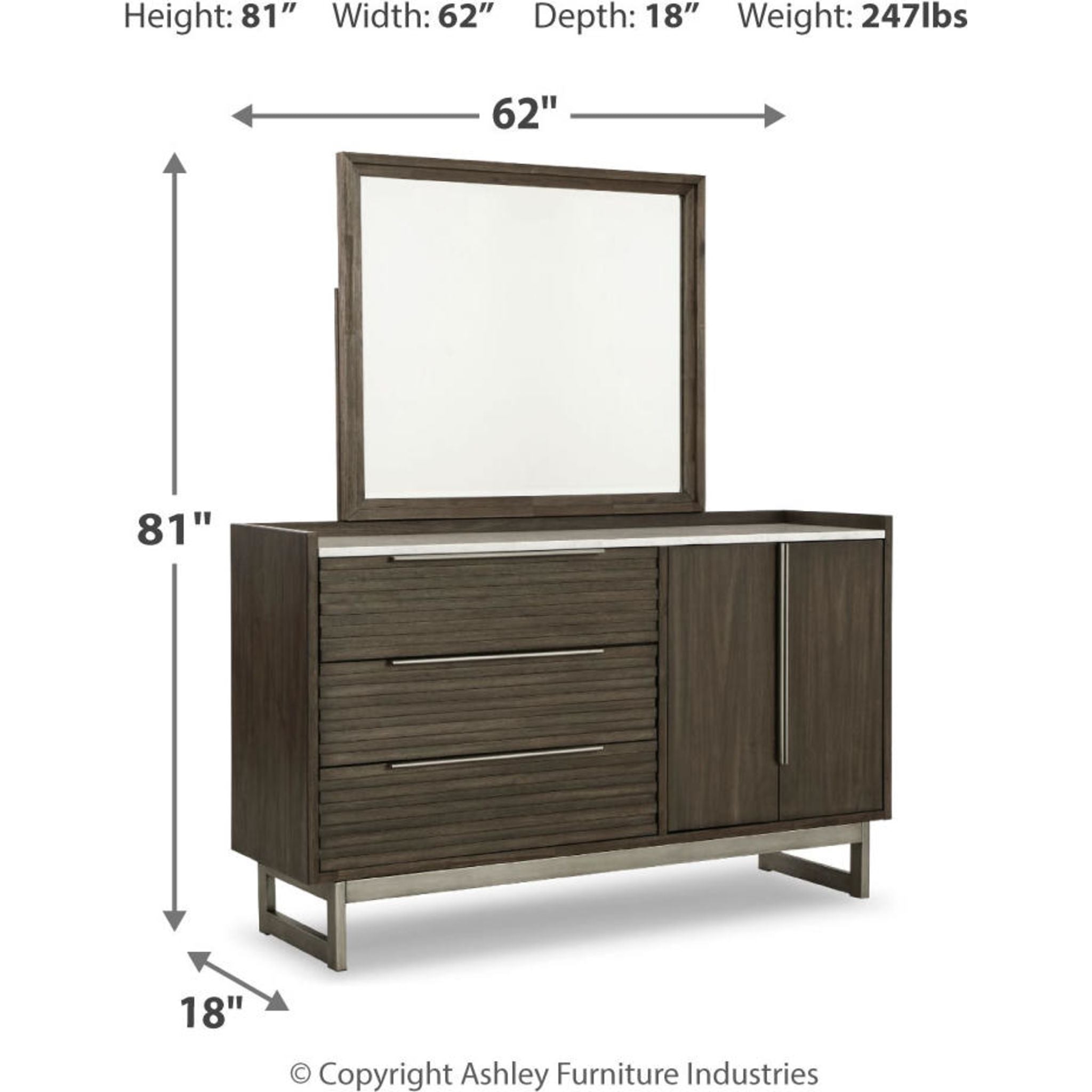 Arkenton 5-Drawer Dresser with Mirror - Grayish Brown Wooden Chest for Bedroom Storage & Organization | Perfect for Master Bedroom, Guest Room, or Nursery