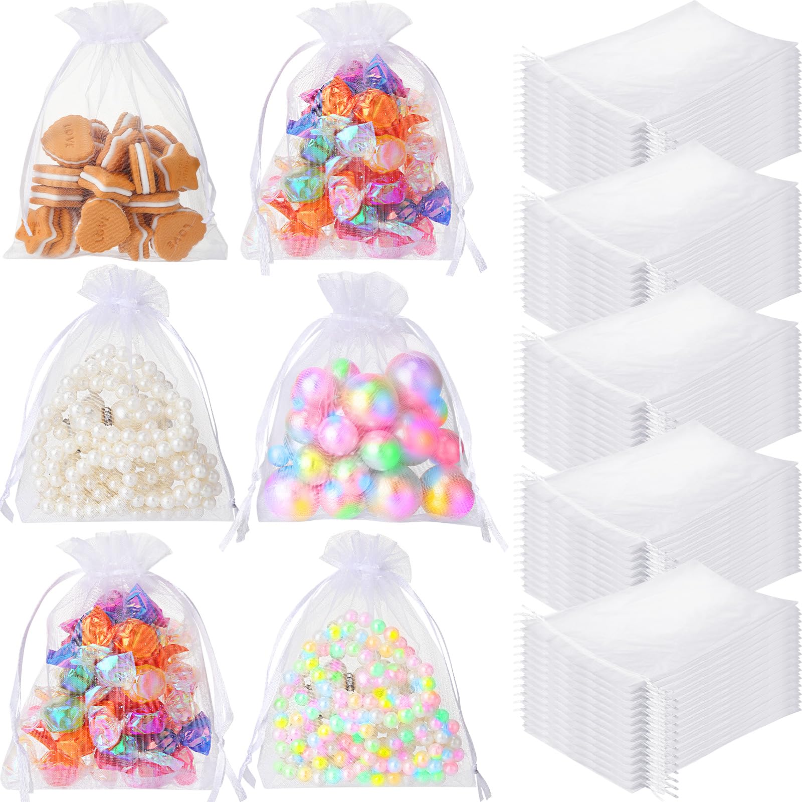 1000 Pcs White Organza Bags 3x4 Inches - Jewelry Gift Bags, Wedding Favor Bags, Drawstring Mesh Pouches for Candy, Bracelets, Party Favors & Small Gifts - Perfect for Bridal Showers, Baby Showers and Birthday Parties