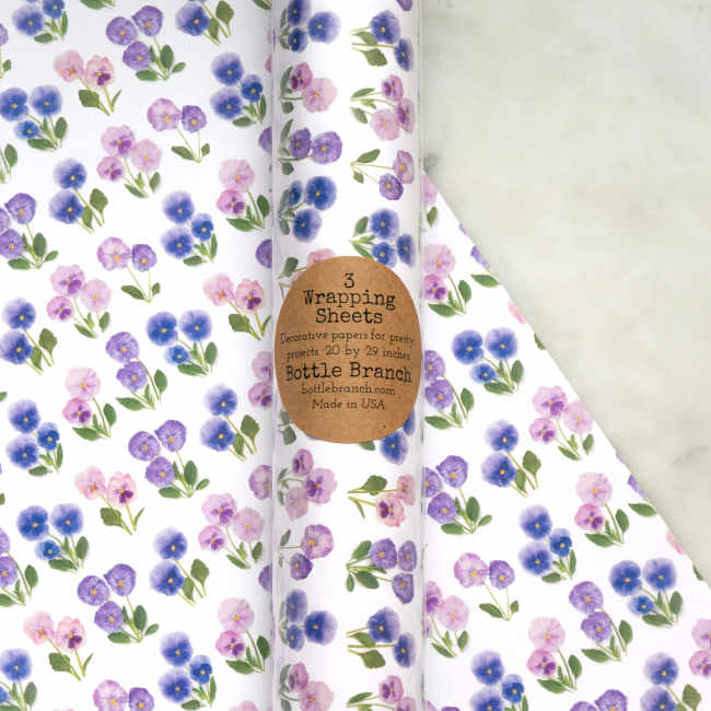 Bottle Branch Gift Wrap with Pansies - Elegant Floral Packaging for Wine Bottles, Gifts, and Party Decorations