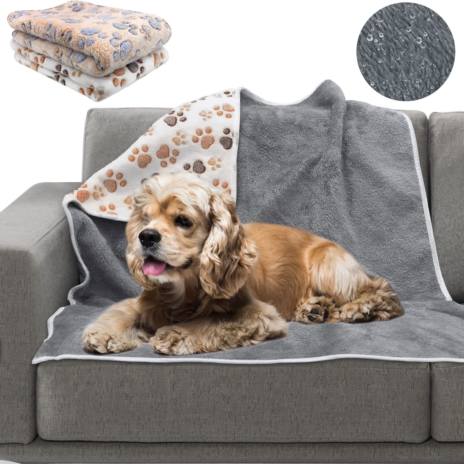 **YUEPET Waterproof Dog Blankets - 2 Pack Washable Fleece Flannel Blankets for Medium & Large Dogs (40