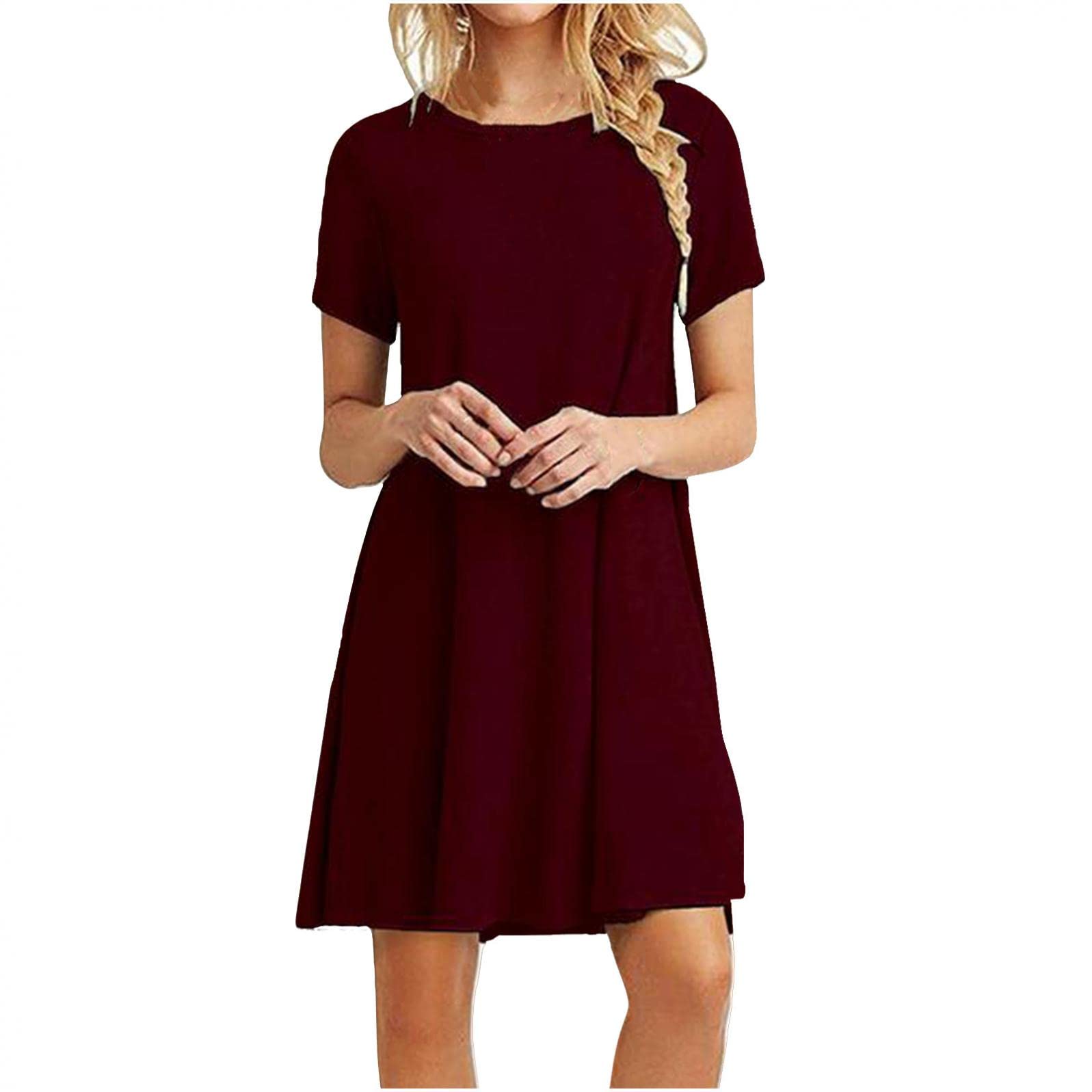 Women's Floral Print Round Neck Midi Tunic Dress - Short Sleeve Casual Pencil Dress for Work, Date Night & Summer Outfits
