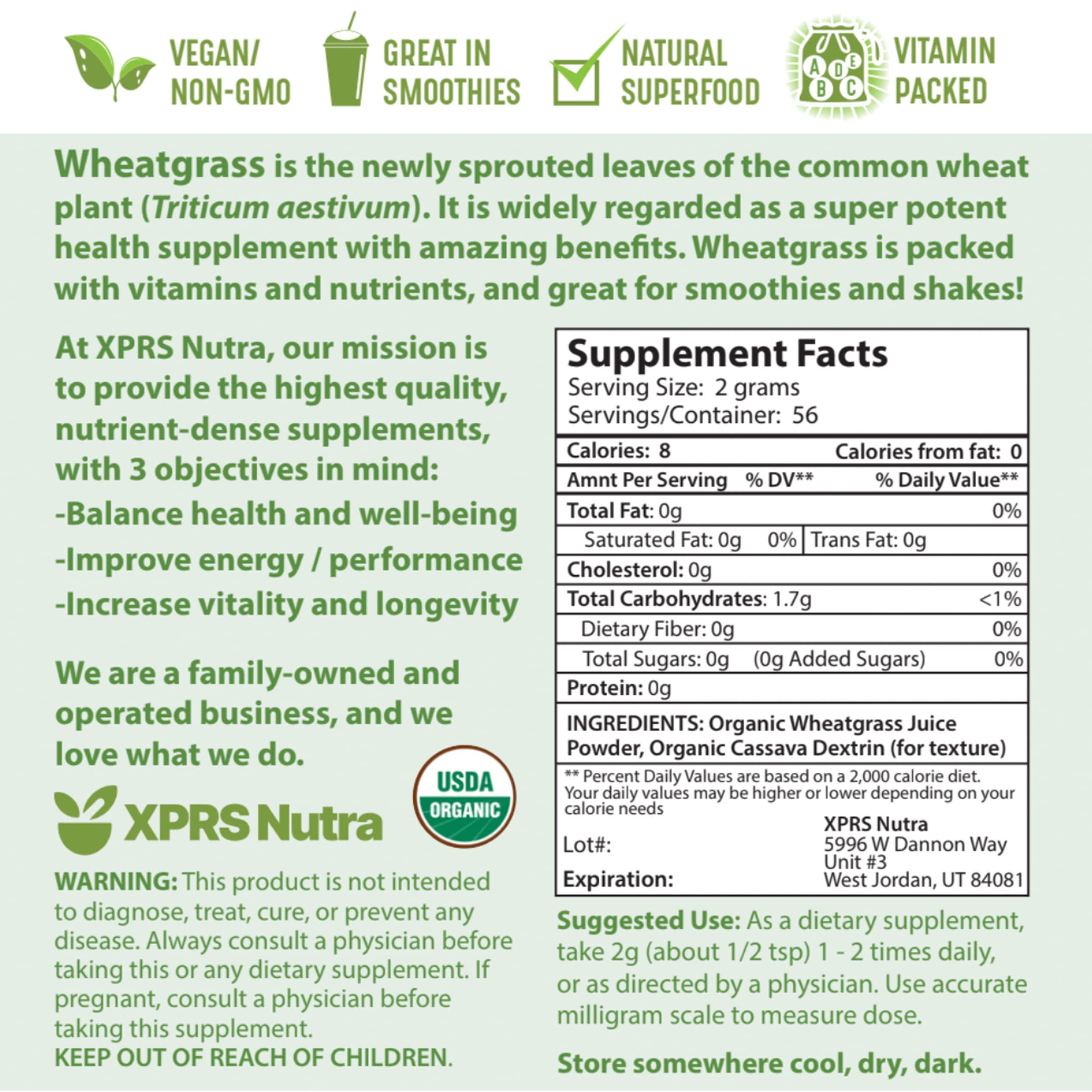 Organic Wheatgrass Juice Powder - Sustainably Grown, Instant & Concentrated - More Potent Than Regular Wheatgrass Powder - 4oz - Boost Energy, Detox & Immunity - Perfect for Smoothies, Juices & Wellness Shots