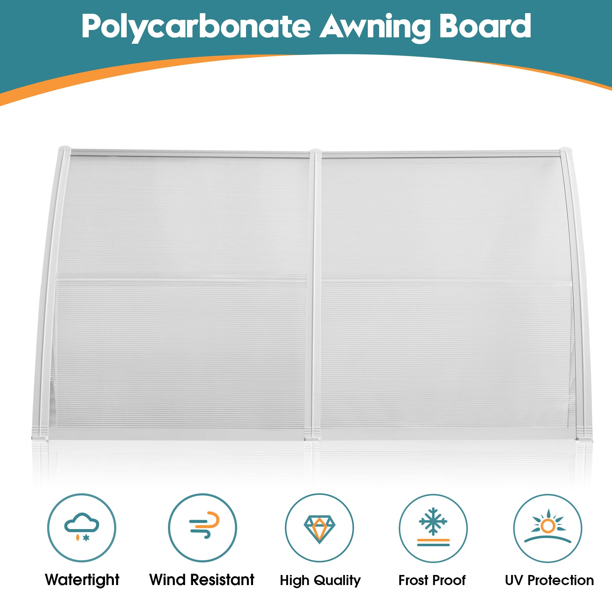 MCombo 39 x 78 Inch Polycarbonate Window Awning - Outdoor Patio Cover, Front Door Canopy, Garden Shade (40