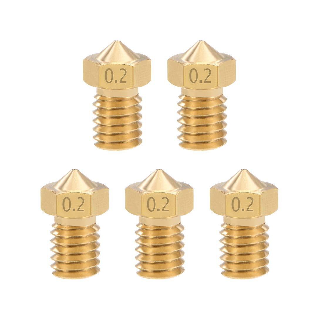 uxcell 0.2mm 3D Printer Nozzle Head - M6 Thread Brass Replacement Nozzles (5 Pack) - Perfect for Creality Ender 3, CR-10, Prusa & More 3D Printers