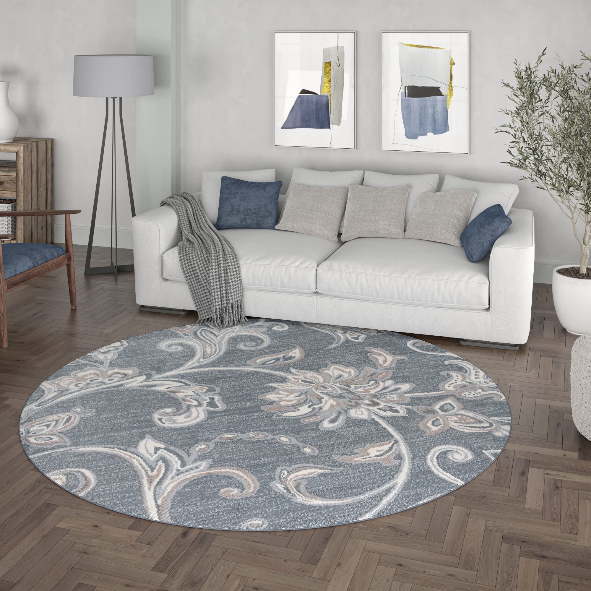 Dark Gray Modern Large 8ft Round Area Rug - Soft Contemporary Carpet for Living Room, Bedroom, Dining Room, Kitchen & Entryway - Perfect for Home Decor, Family Gatherings and Cozy Spaces