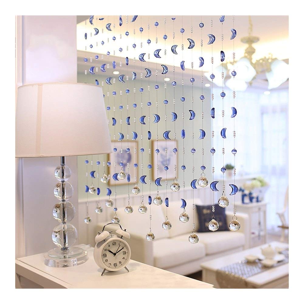 JIAJUAN Blue Crystal Beaded Door Curtain - Modern Room Divider & Screen, Customizable Size 80x120cm - Perfect for Bedroom, Living Room, or Entryway Decor