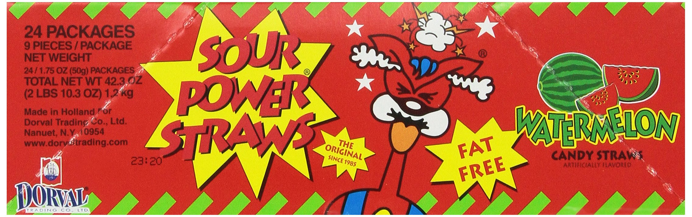 Sour Power Candy Straws - Watermelon Flavor - 1.75 oz (Pack of 24) | Fun Party Favors, Halloween Treats & Office Snacks