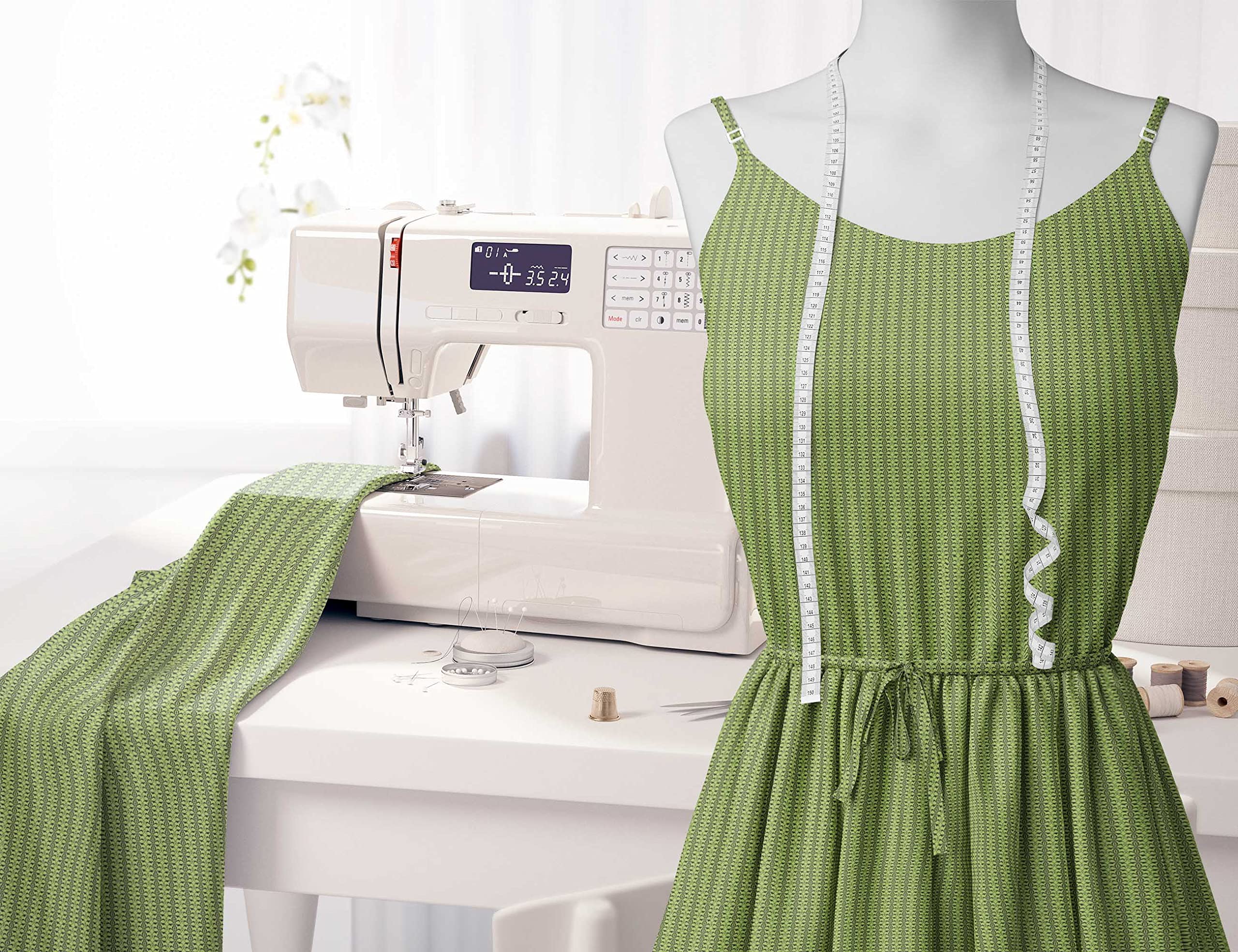 Soimoi Moss Green Georgette Fabric by The Yard - 42 Inch Wide Filigree Damask Print - Elegant Printed Material for Dresses, Curtains & DIY Projects