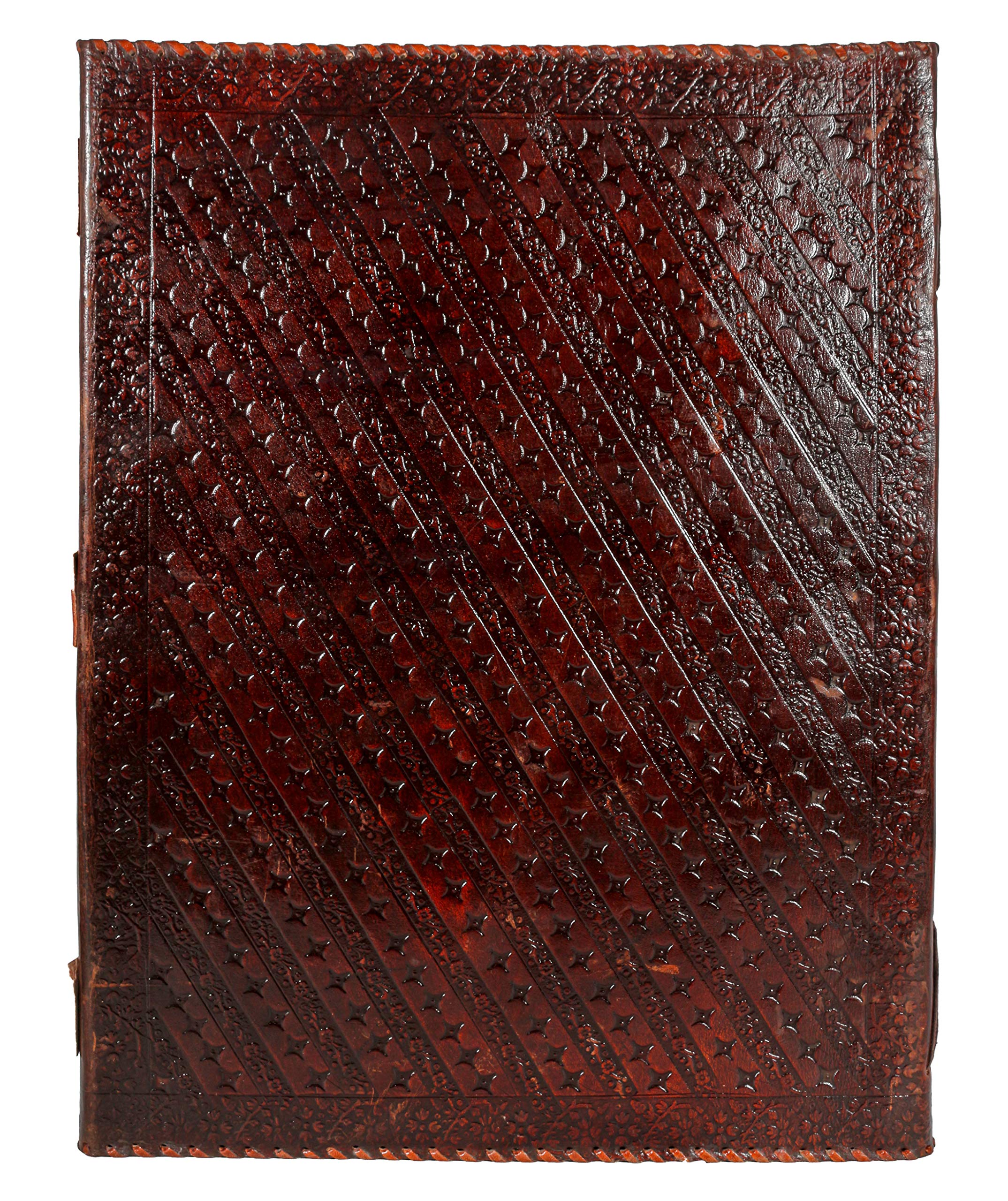 Handmade Leather Journal with Real Stone Seven Chakra Embossing - Medieval Style Book of Shadows, Notebook, Office Diary, Sketchbook (Brown, 14x22 inch) - Perfect for Wiccan Rituals, Poetry Writing & Gift Giving