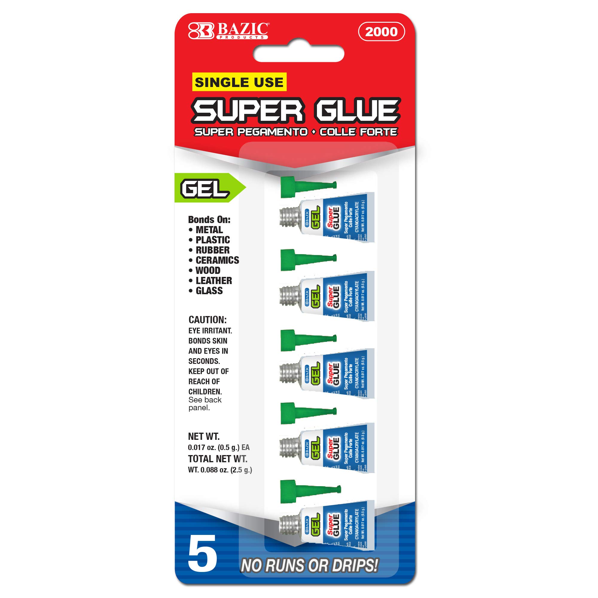 BAZIC Super Glue Gel 0.5g Fast Dry - 144-Pack for Home & Office Repairs