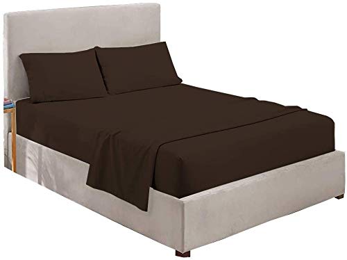 Premium 4-Piece Cotton Blend Bed Sheet Set - Twin Size Chocolate Brown, Soft Sateen Weave with 15