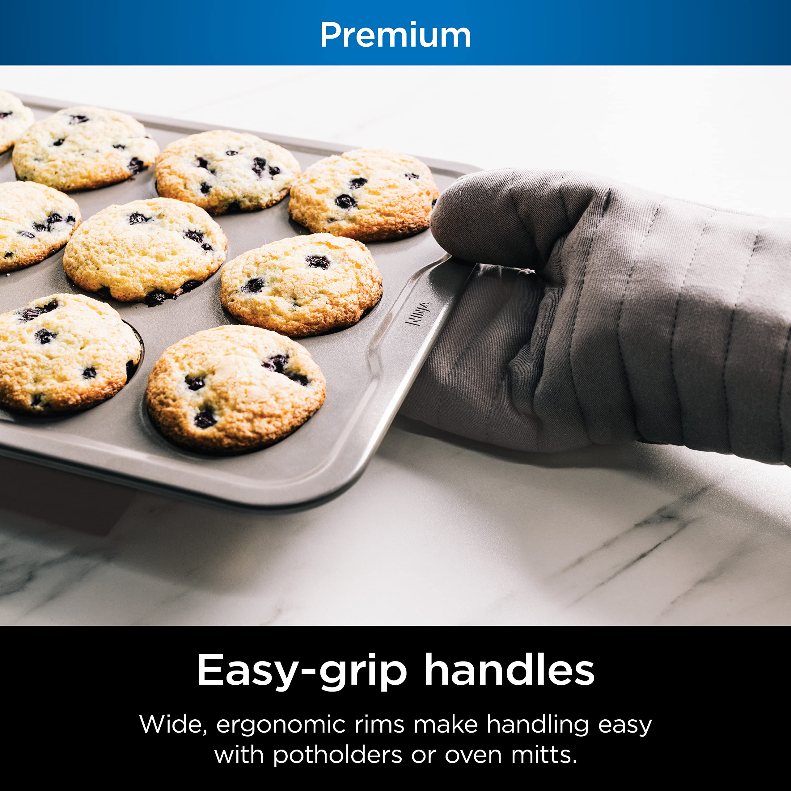 Ninja B30212 Foodi NeverStick Premium 12 Cup Muffin Pan - Nonstick, Oven & Dishwasher Safe up to 500°F, Grey - Perfect for Baking Cupcakes, Muffins & Desserts at Home