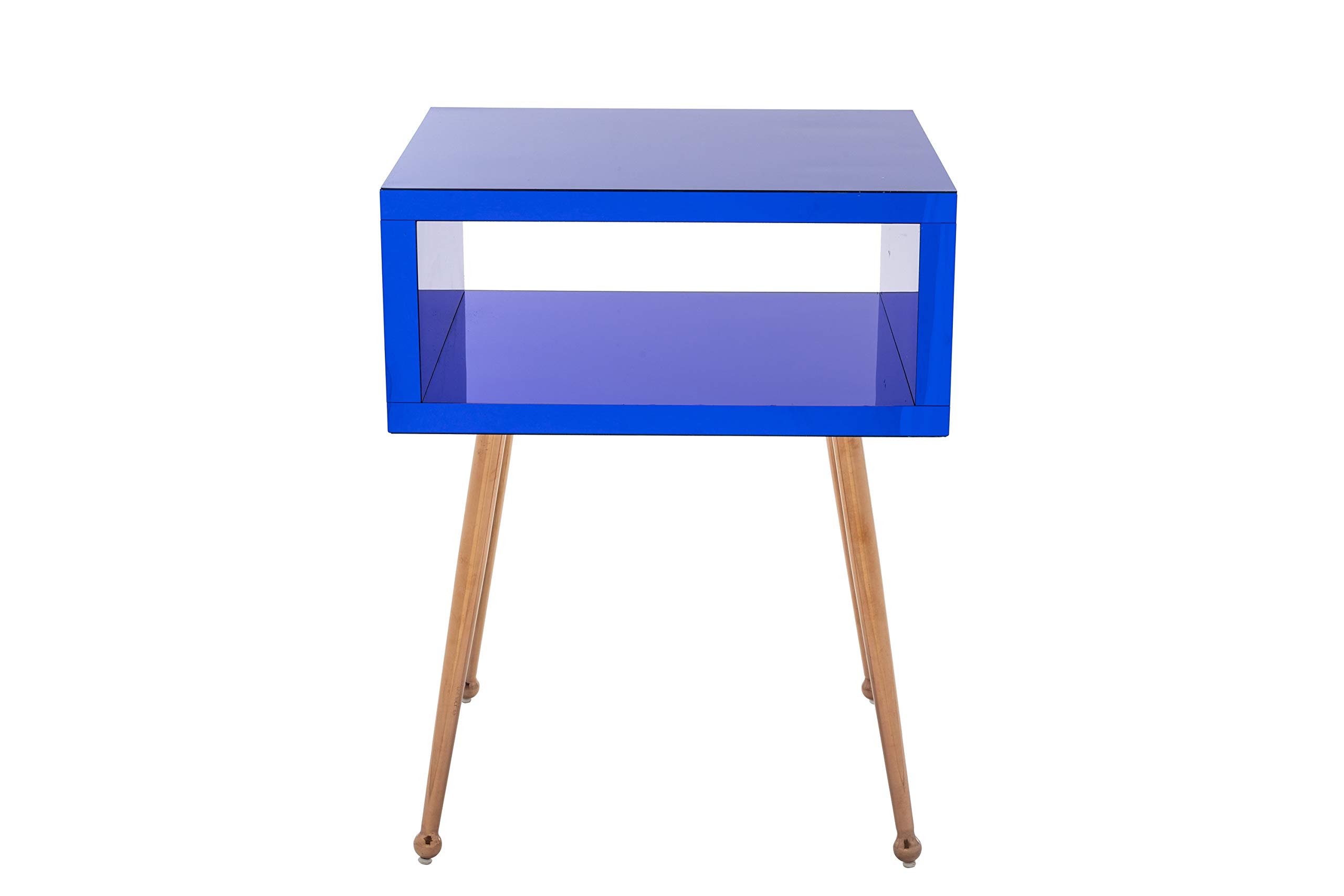 Modern Minimalist Navy Blue Mirror Bedside Table - Nightstand for Bedroom, Hallway, or Closet - Compact Storage with Reflective Surface for Small Spaces