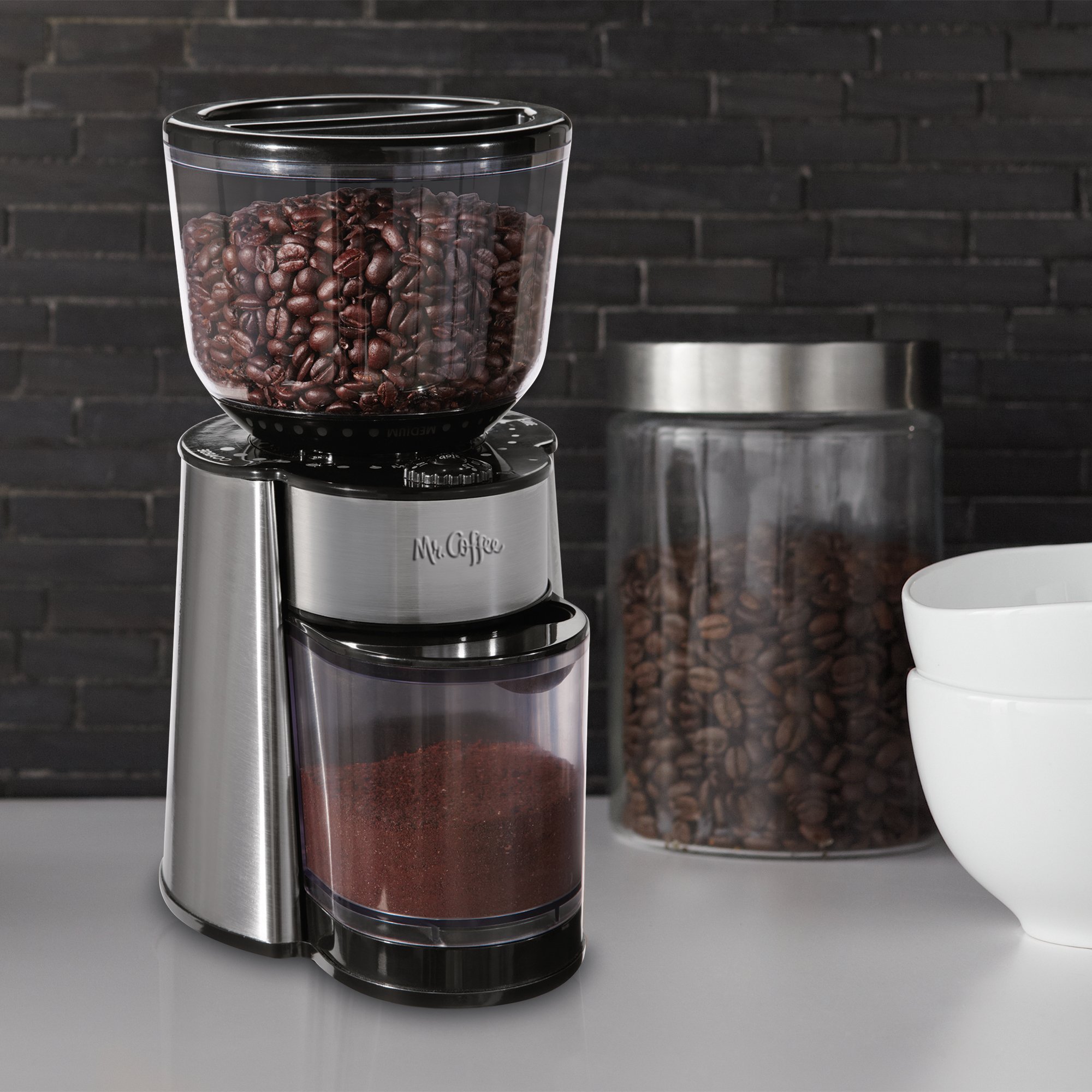 Premium Mr. Coffee Automatic Burr Mill Grinder - 18 Custom Grind Settings, Silver (BMH23-RB-1 Renewed) for Fresh Coffee Beans | Perfect for Espresso, French Press & Drip Coffee Makers | Home & Office Use