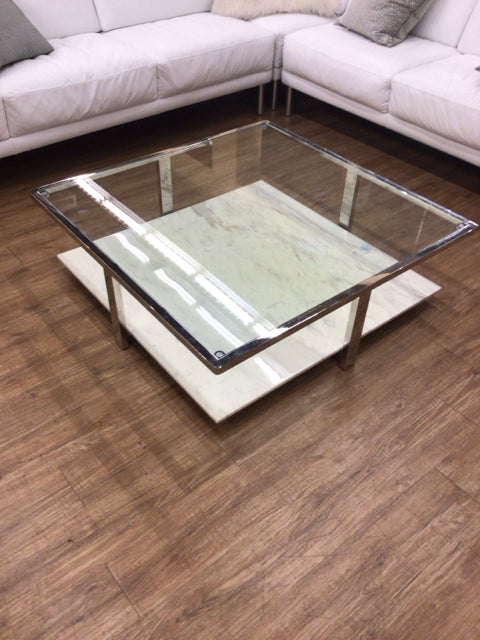 Vintage Chrome Marble Glass Coffee Table - Distressed Finish for Modern & Industrial Living Room Decor | Perfect for Apartments, Lofts & Office Spaces