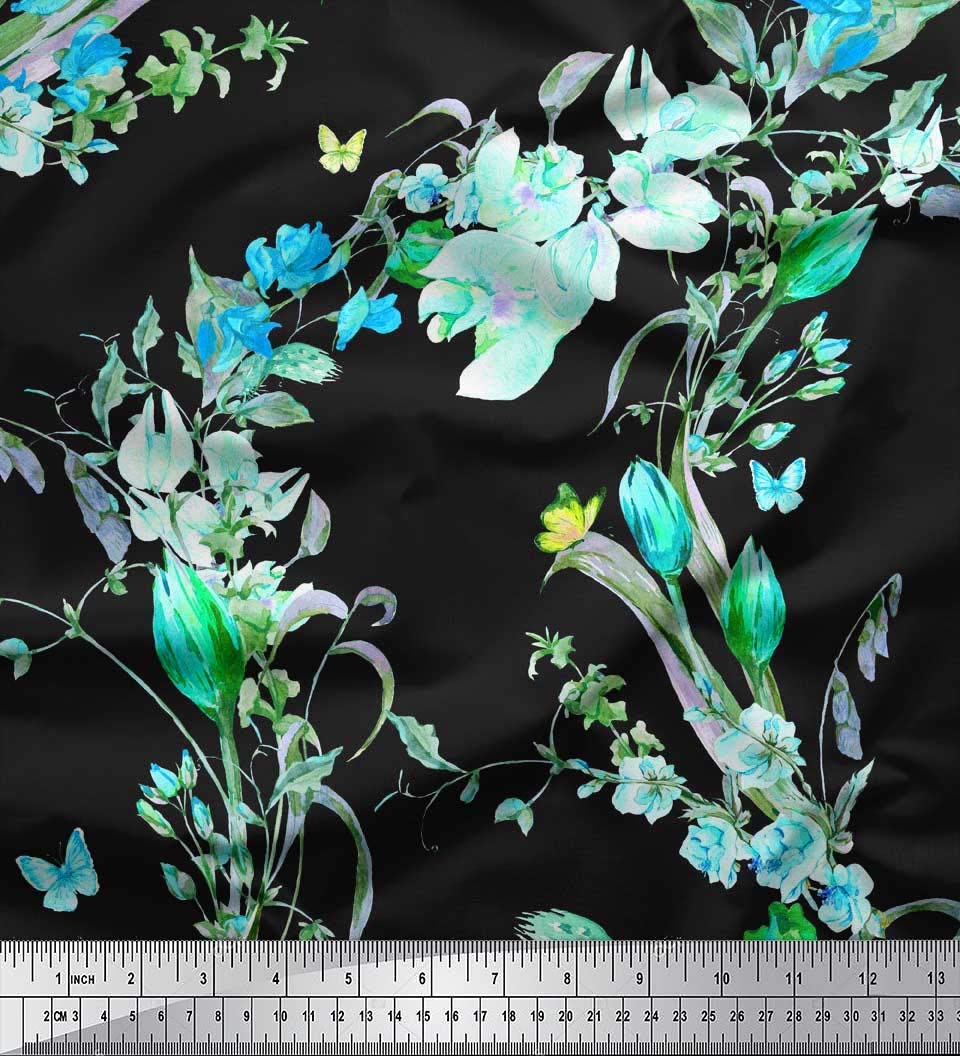 Soimoi 100% Cotton Poplin Fabric by The Yard - 42 Inch Wide - Wild Flower Radiance Green Printed Fabric for Dresses, Skirts & DIY Fashion Projects - Chic & Sophisticated Floral Pattern Material for Women's Clothing & Home Decor