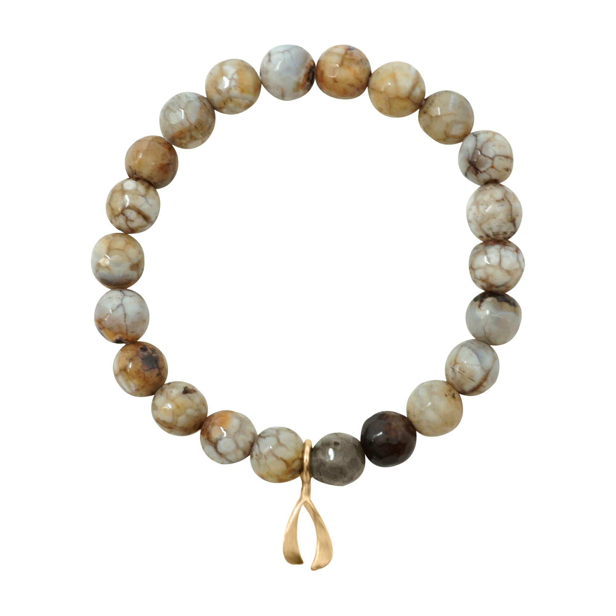 Semi Precious 8mm Agate Bead Stretch Bracelet with 18K Gold-Tone Charm | Korean Crafted | Perfect for Yoga, Meditation & Everyday Elegance
