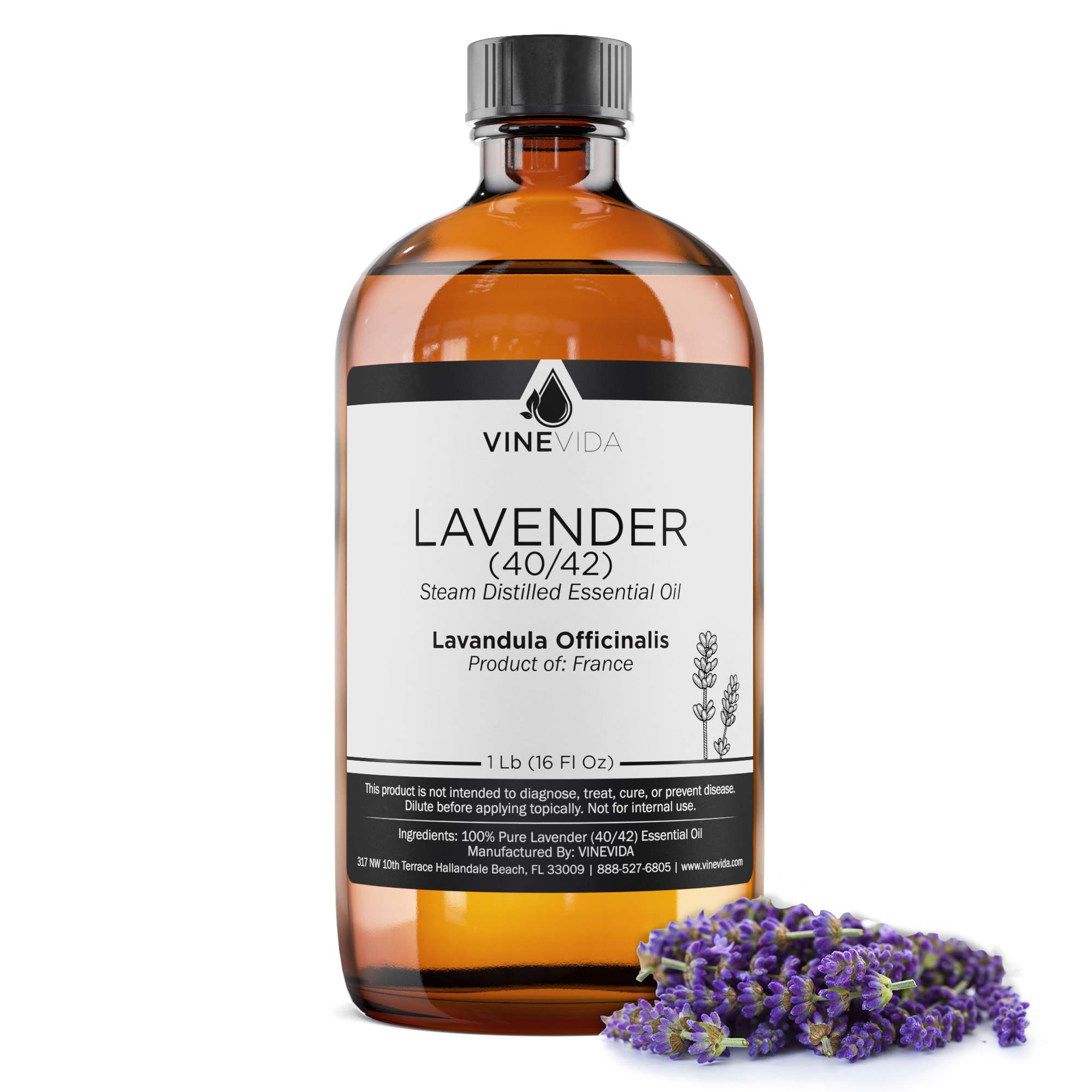 Bulk Lavender (40/42) Essential Oil – 16 Oz 100% Pure Undiluted Lavender Oil in Glass Bottle - 1 Pound Therapeutic Grade Aromatherapy Oil for DIY Soaps, Candles, Diffusers & Skincare - Perfect for Relaxation, Stress Relief & Home Spa