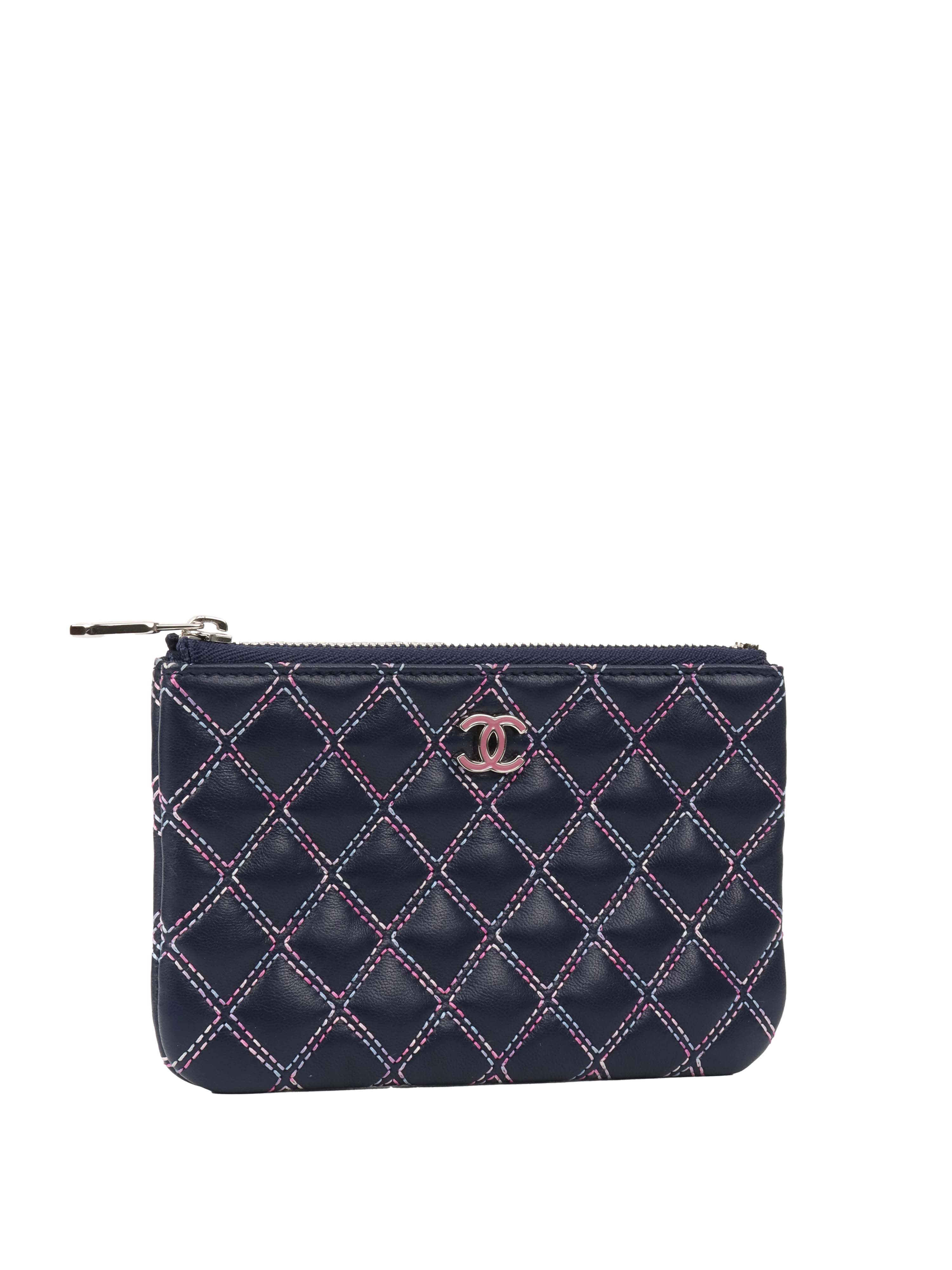 Chanel Navy Blue Lambskin Leather Zip Pouch Wallet for Women | Luxury Designer Clutch for Evening Bags, Travel & Everyday Use