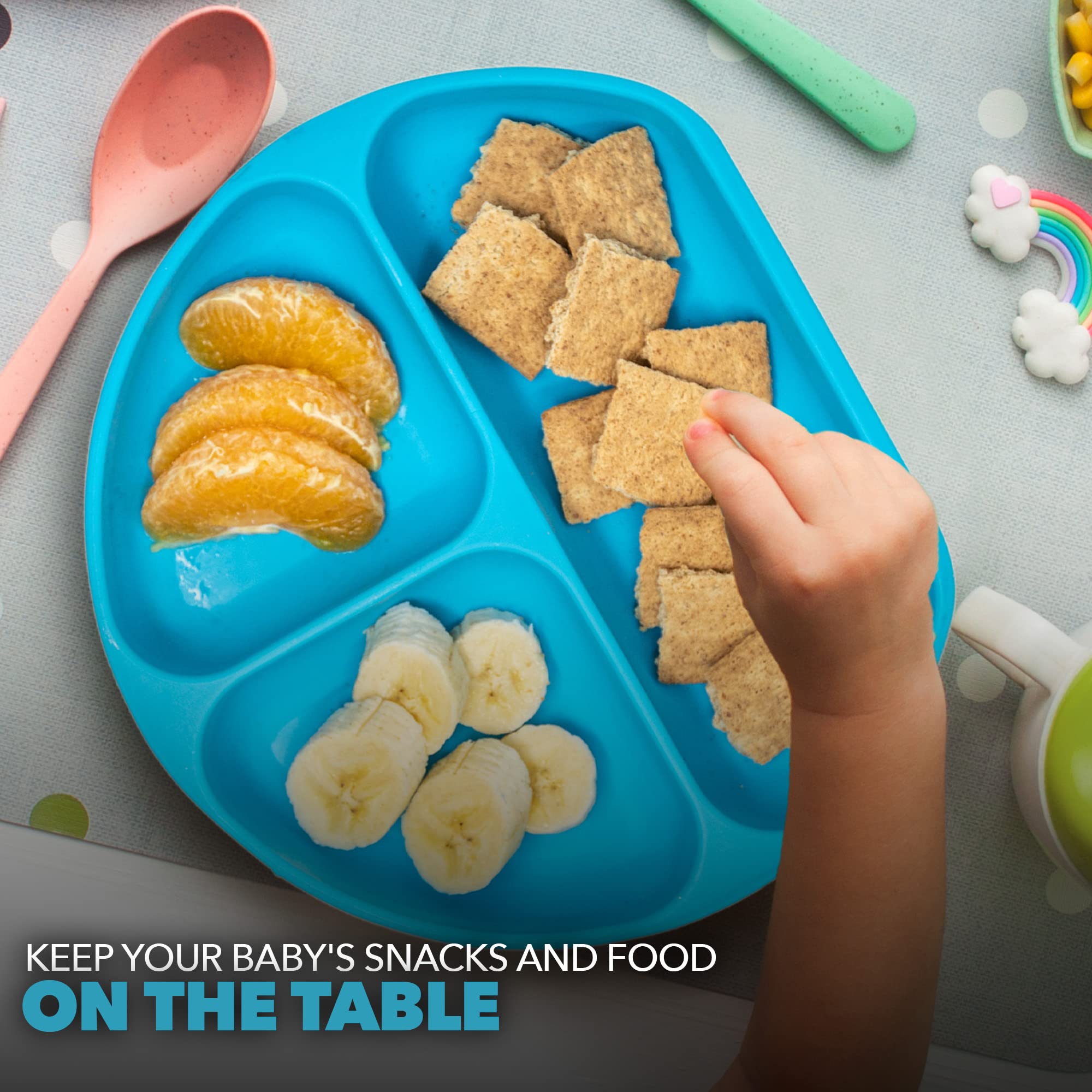 Non-Slip Silicone Suction Plates with Lids for Babies & Toddlers - BPA-Free Divided Plates by Exultimate (Blue) - Perfect for Highchair, Travel & Mess-Free Mealtime