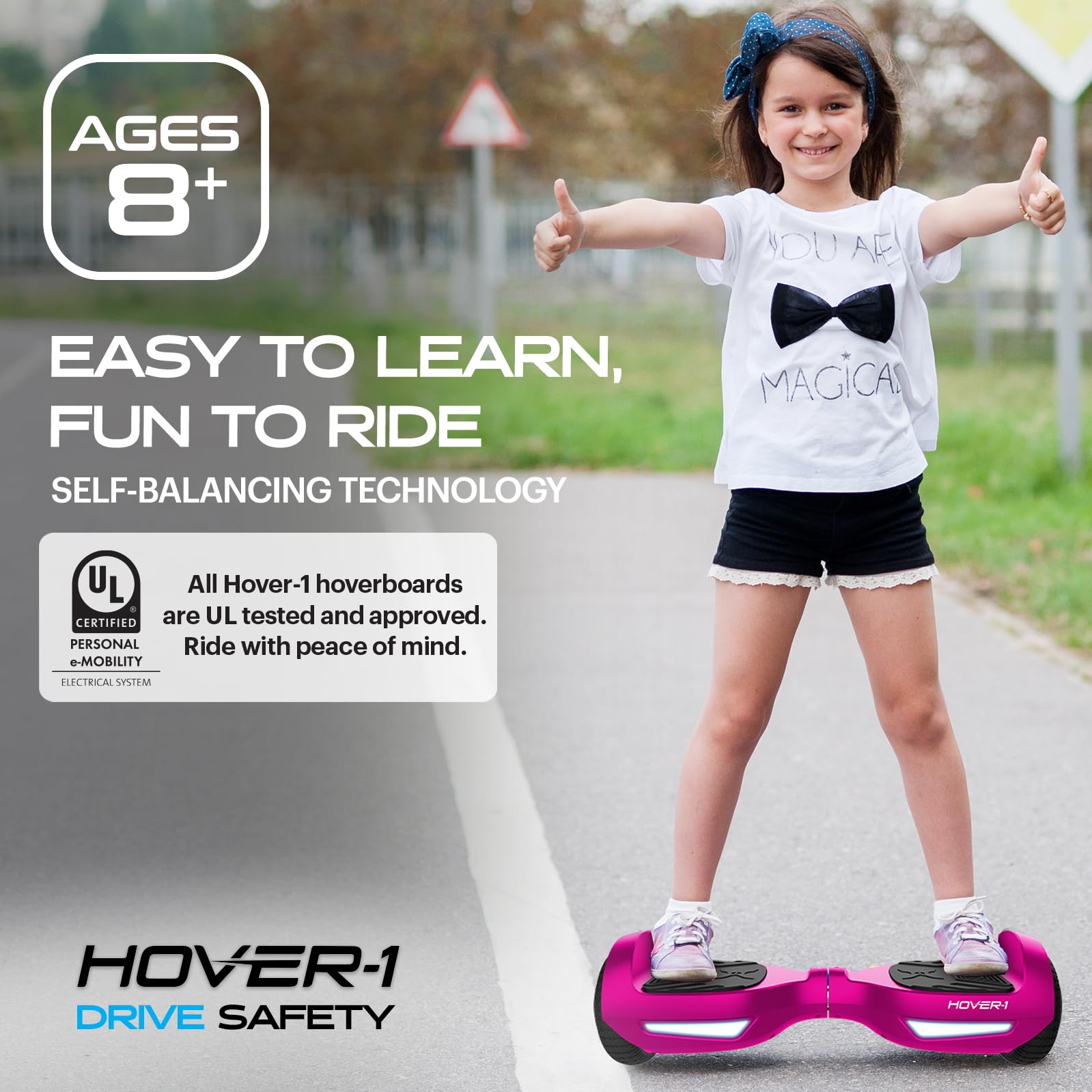 Hover-1 Drive Electric Hoverboard with LED Lights - 7MPH Top Speed, 3 Mile Range, Rechargeable Lithium-Ion Battery (6HR Charge) - Perfect for Commuting, Campus Travel & Outdoor Fun