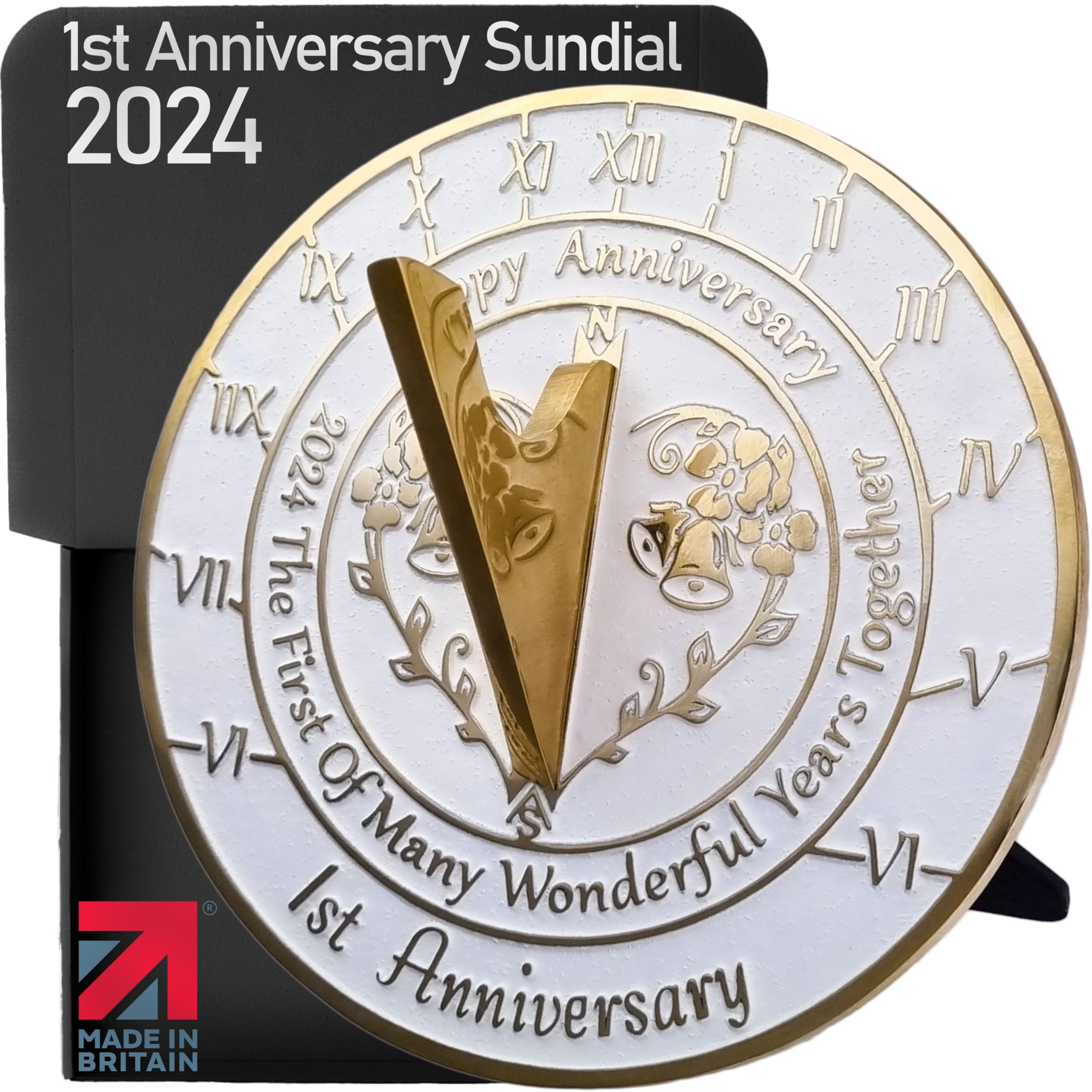 1st Wedding Anniversary Sundial Gift - Handmade Recycled Metal Home & Garden Decor for Couples, Him, Her or Parents - Perfect for 1 Year Celebration in 2024 - UK Crafted - Ideal for Outdoor Patio, Garden Display or Sentimental Home Decoration