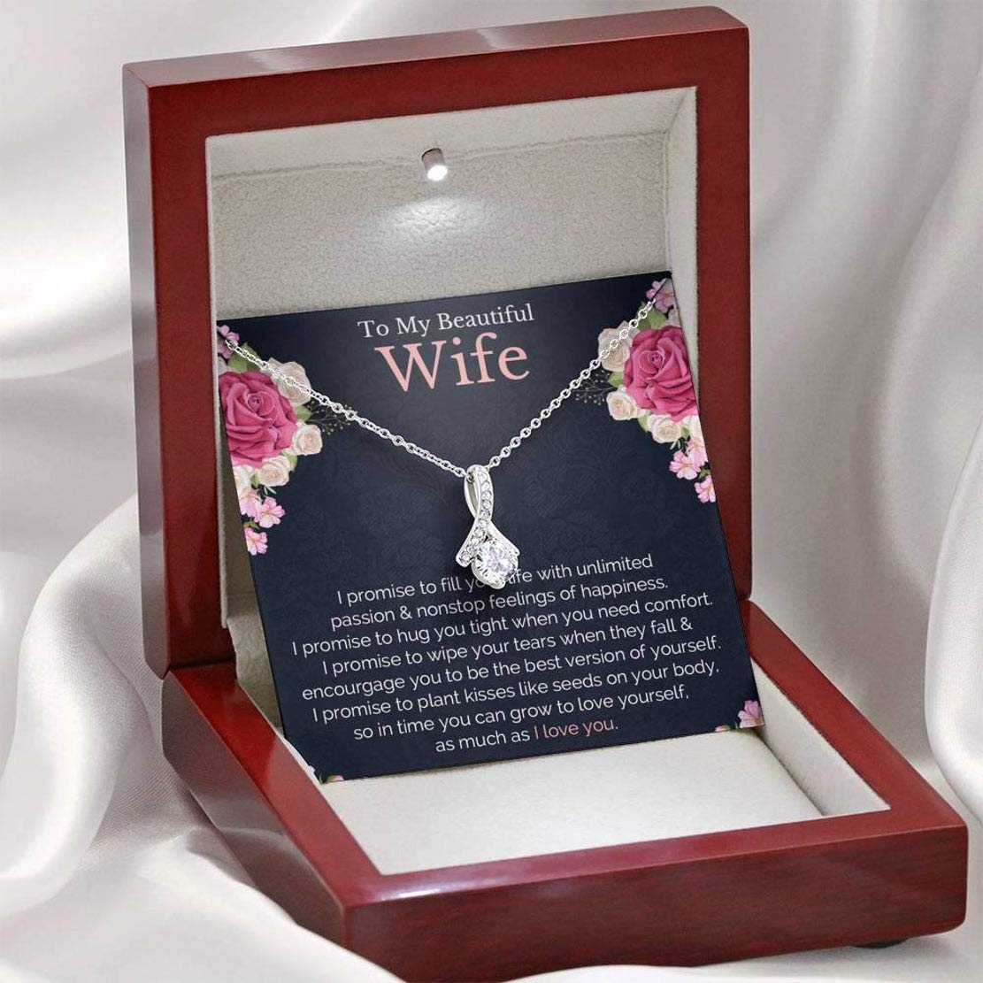 Personalized Necklace Gift for Wife with Message Card - Sentimental Anniversary, Birthday, Christmas & Vacation Surprise from Husband for Romantic Moments