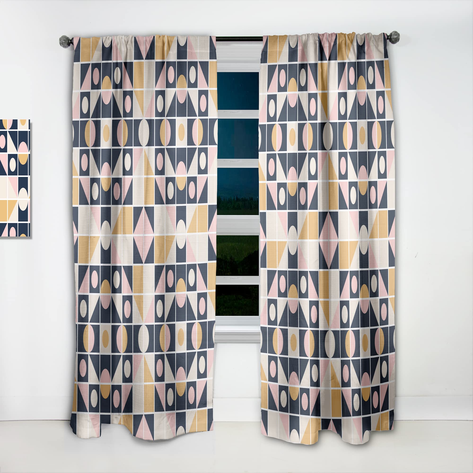 Geometric Retro Design Thermal Insulated Curtains - Single Panel 52x95 Inches for Bedroom & Living Room - Blackout Drapes for Home Decor & Privacy