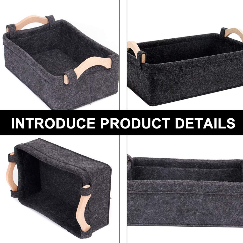 Hemoton Felt Storage Cube - Modern Desktop Organizer for Office, Baby Toys & Magazine Storage | Wooden Drawer & Table Organizer Basket for Home & Office Use