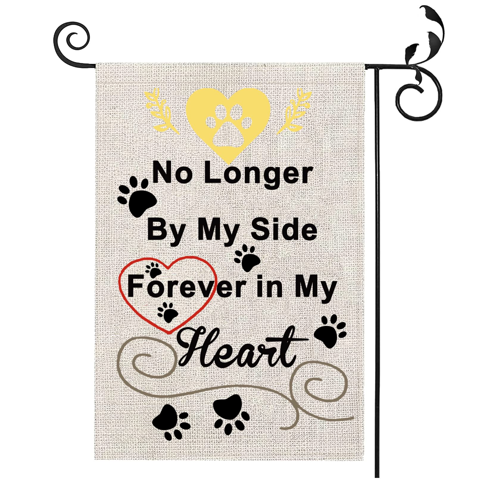 Pet Memorial Garden Flag - Forever in My Heart Paw Prints - Sympathy Gift for Lost Cat or Dog - Bereavement Memorial for Pet Lovers - Beige Outdoor Remembrance Decoration for Yard & Garden