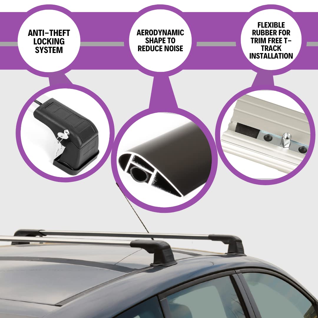 Heavy Duty 220 lbs Aluminum Roof Rack Cross Bars for Mazda 3 2014-2025 | Anti-Theft Locking Crossbars for Rooftop Cargo | Compatible with Fixed Point Roofs - Silver | Perfect for Road Trips, Camping Gear & Outdoor Adventures