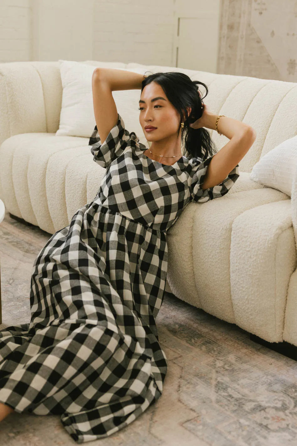 Jenna Gingham Maxi Dress in Black - Flowy Summer Dress for Women | Beach Wedding, Vacation Outfit, Casual Wear