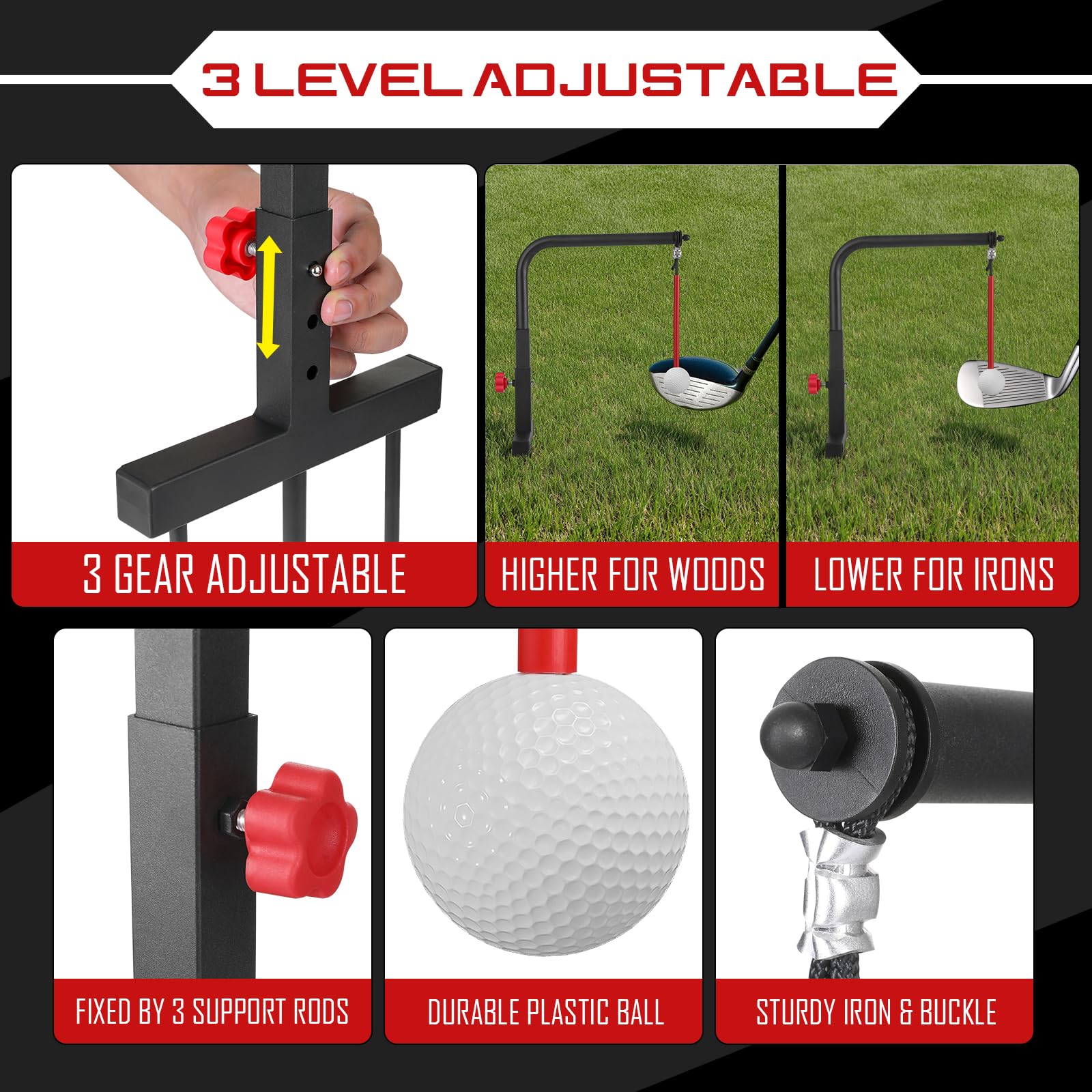 Durable Golf Swing Trainer with Replacement Ball & Height Adjustment - Perfect Iron Practice Aid for Kids & Youth - Ideal Golf Gift & Training Accessory for Backyard, Driving Range & Indoor Practice