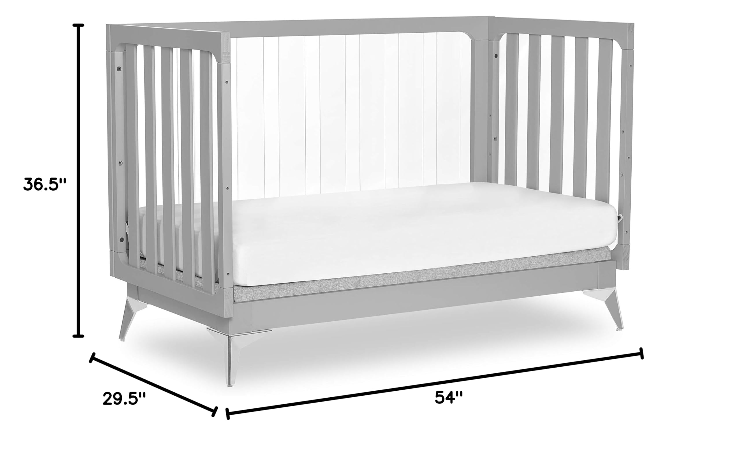 Evolur Acrylic Millennium 4-in-1 Convertible Baby Crib - Modern Full Size Nursery Bed Converts to Toddler Bed & Daybed - Adjustable Mattress Support with Acrylic Slats in Pebble Grey - Perfect for Nursery, Bedroom & Daycare Use