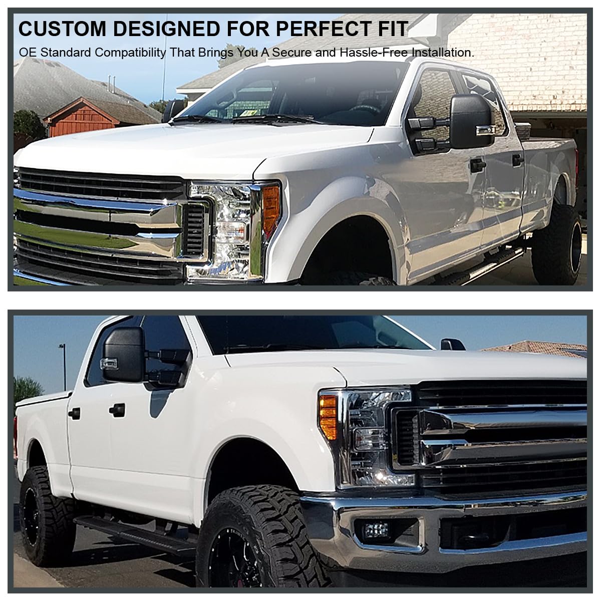 Spec-D Tuning Power Heated Tow Mirrors with Temperature Sensor & LED Turn Signal - Compatible with 2017-2019 Ford F250/F350/F450 Super Duty (Left & Right Pair) - Perfect for Towing, Winter Driving & Enhanced Visibility