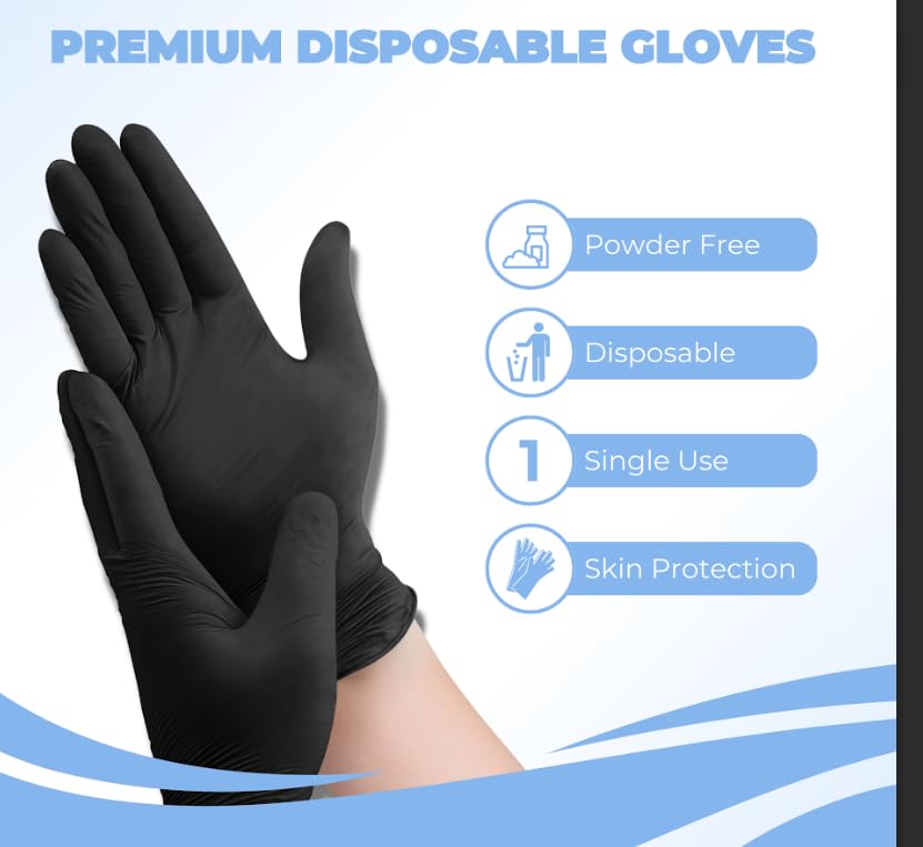 Black Disposable Nitrile Gloves 4 Mil - Heavy Duty Mechanic, Tattoo, Cleaning, Cooking & Medical Gloves for Food Prep, Healthcare & Industrial Use